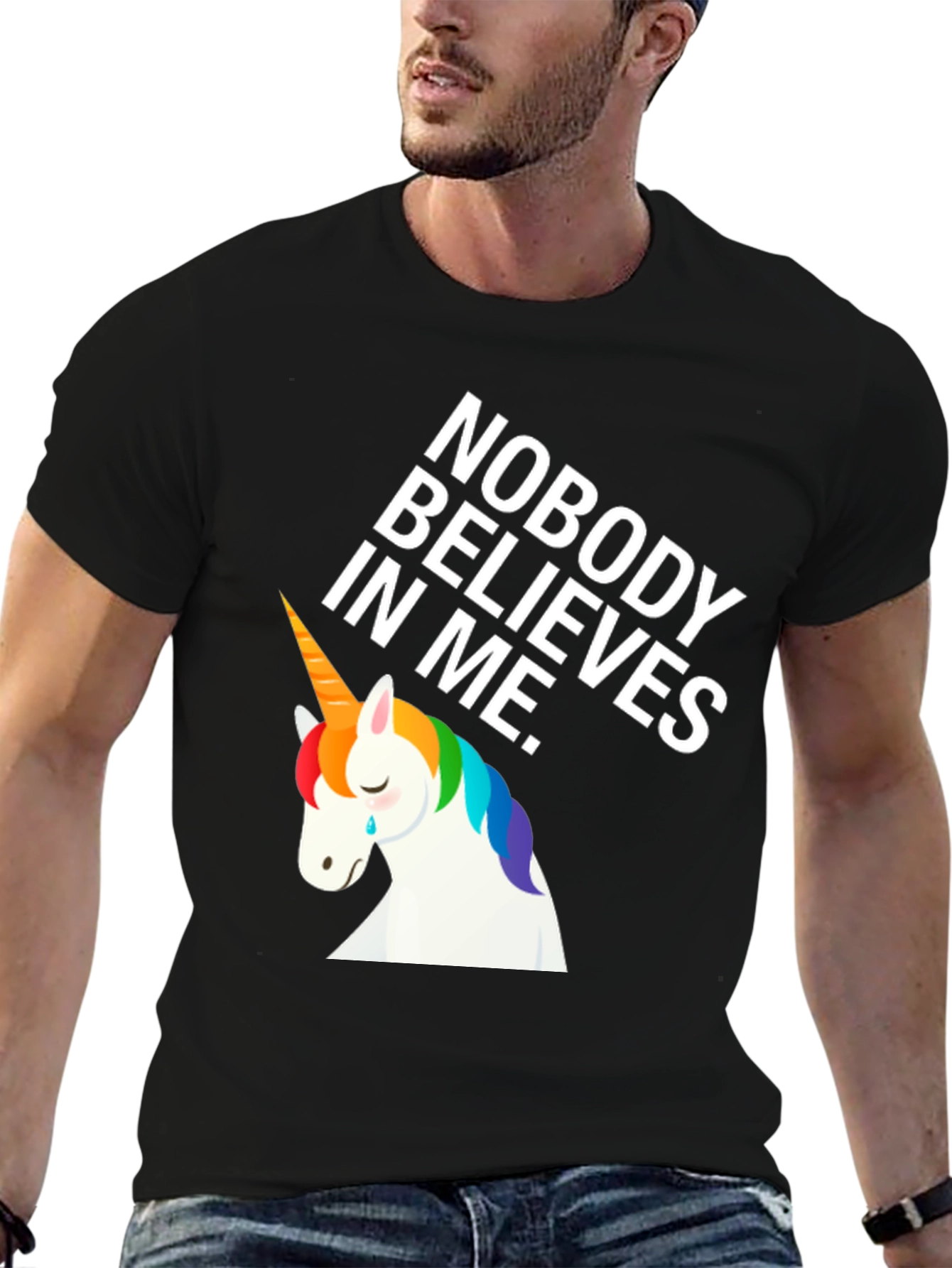 Black Sad Unicorn Graphic Tee - Nobody Believes view 6