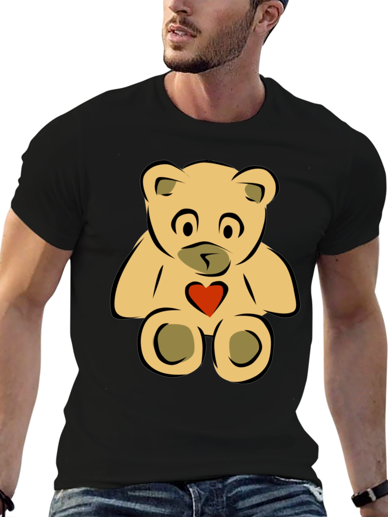 Black Cute Teddy Bear Graphic Tee - Black view 6