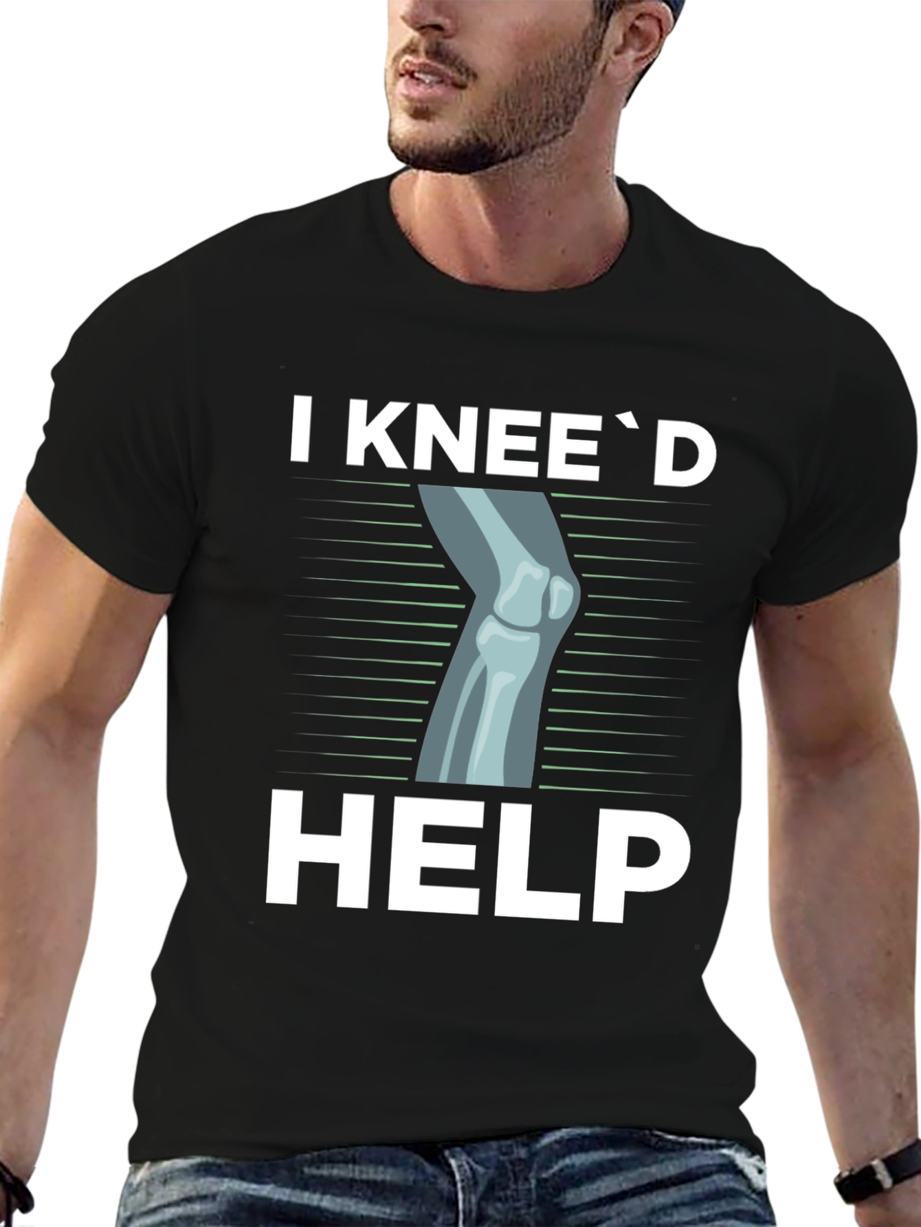 Black I Knee'd Help Funny Bone T-Shirt view 6
