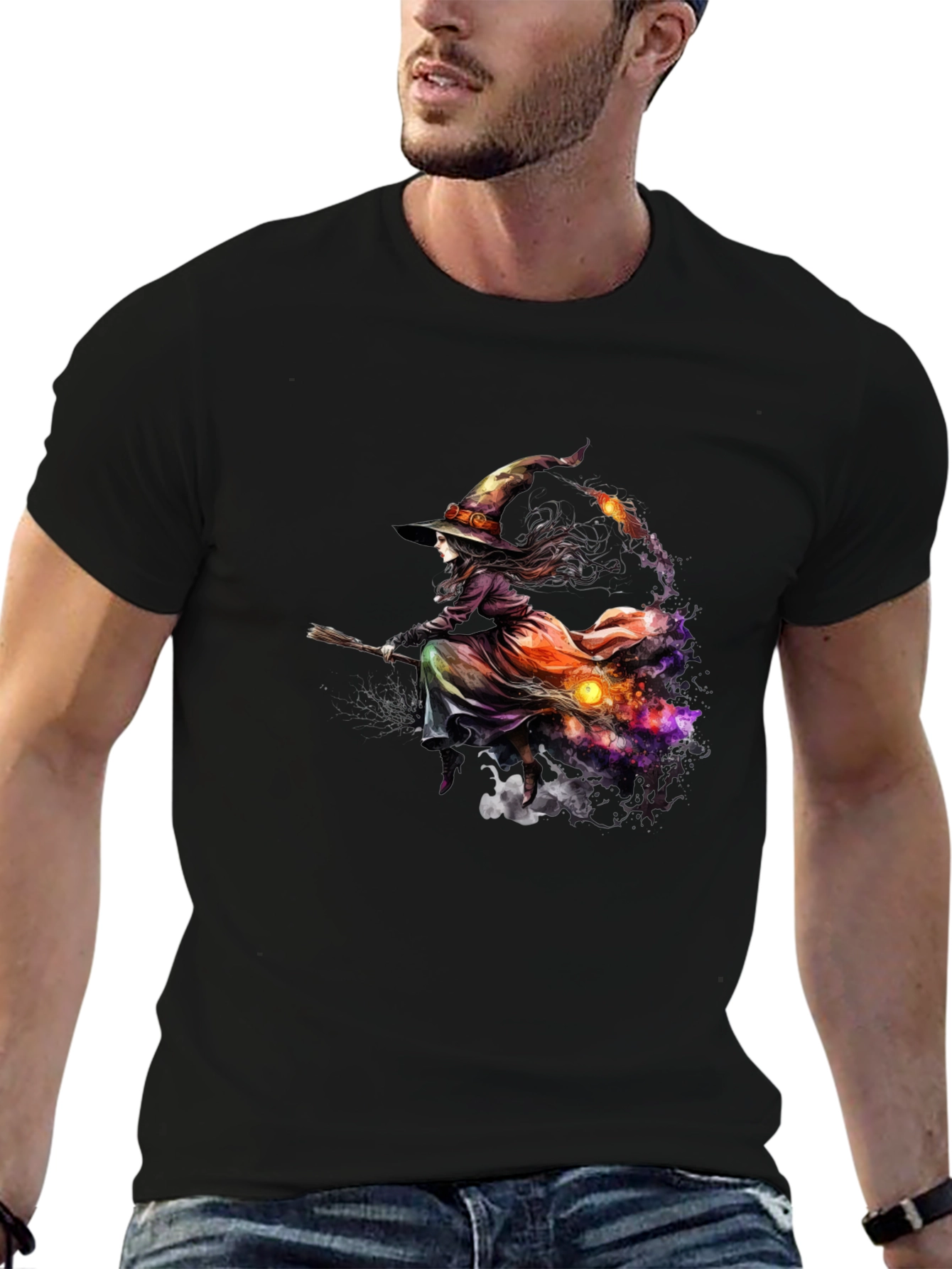 Black Witch Broom Halloween T-Shirt view 6