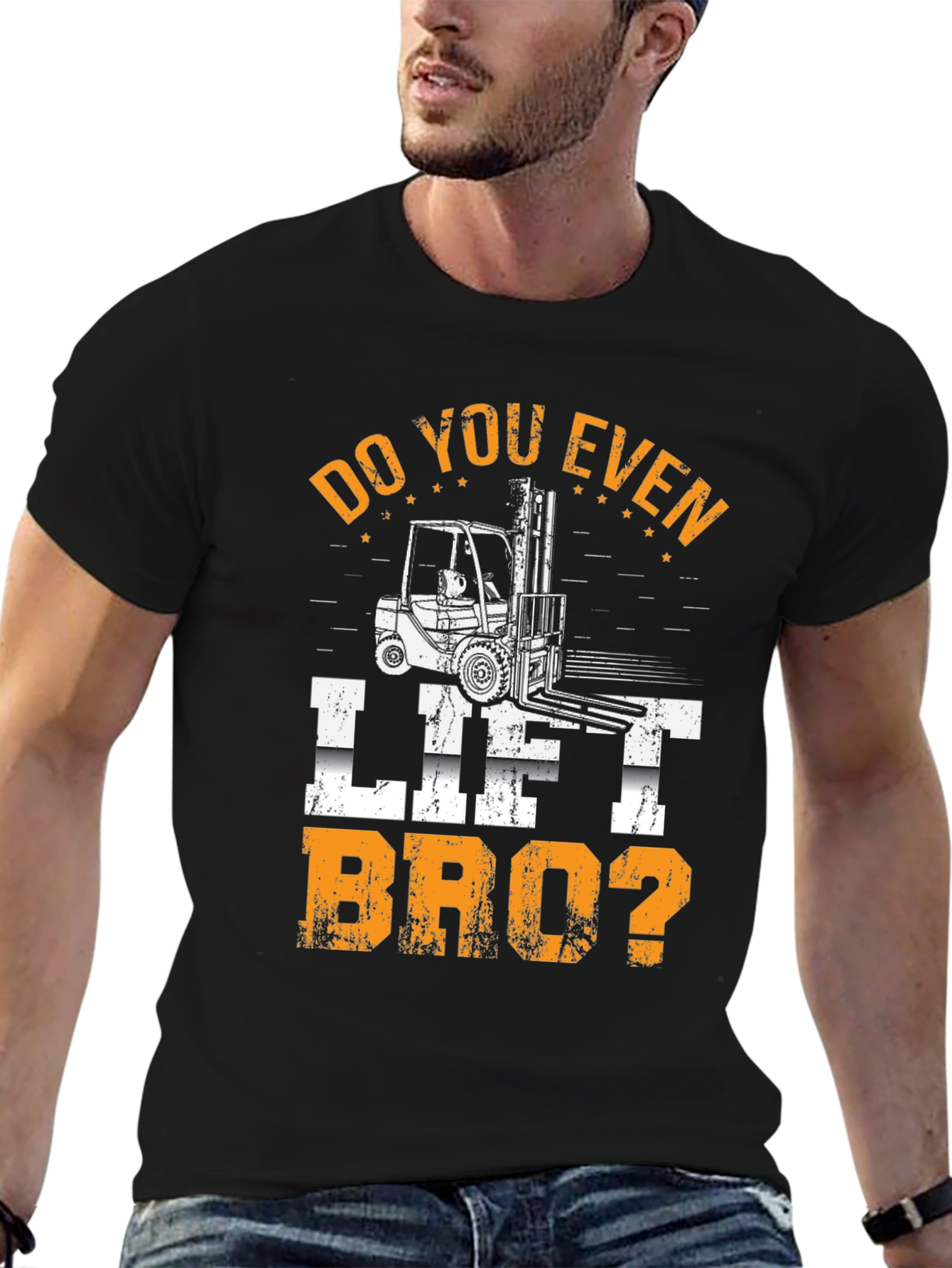 Black Do You Even Lift Bro? Forklift T-Shirt view 6
