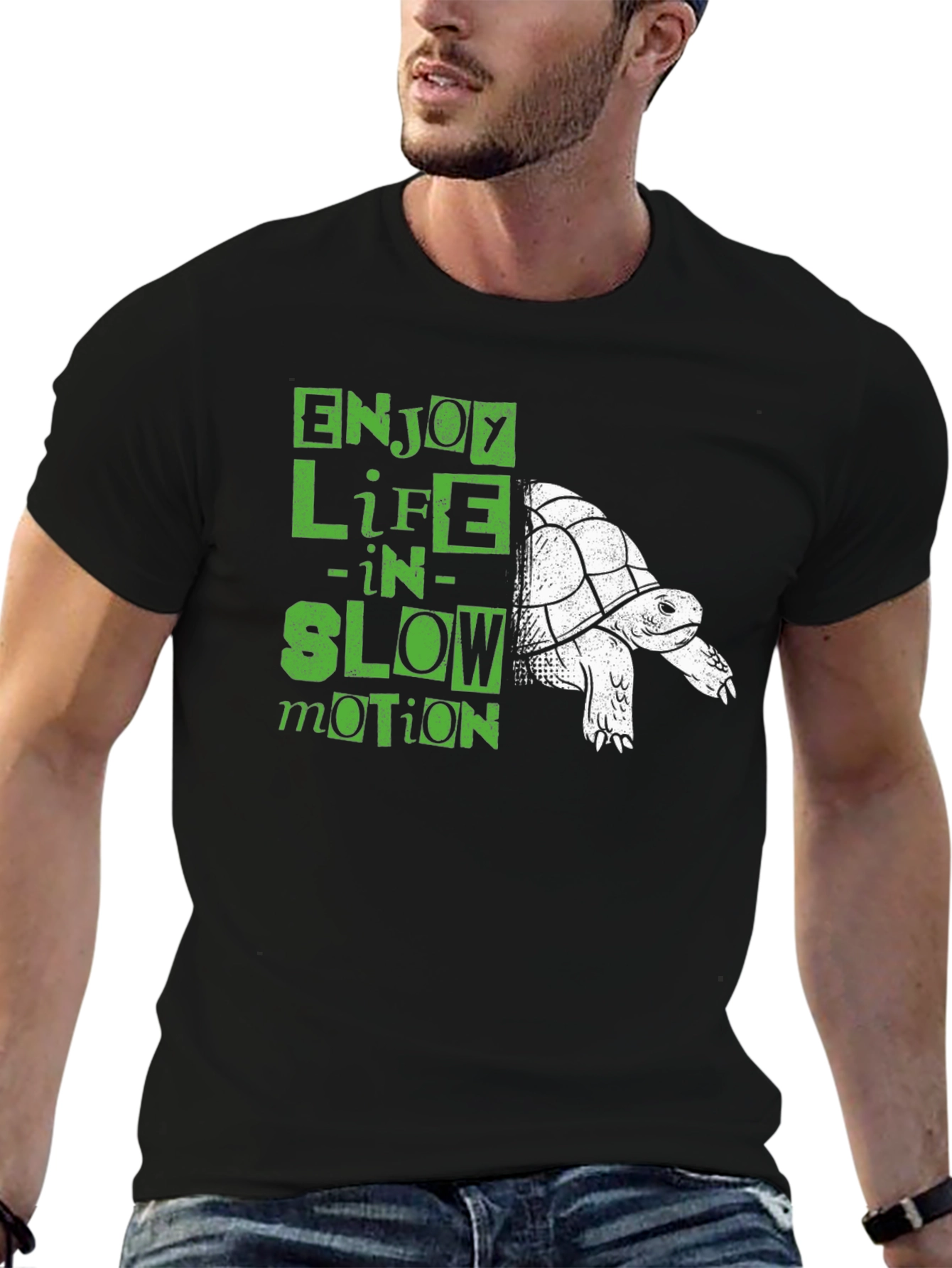 Black Enjoy Life in Slow Motion Turtle T-Shirt view 6