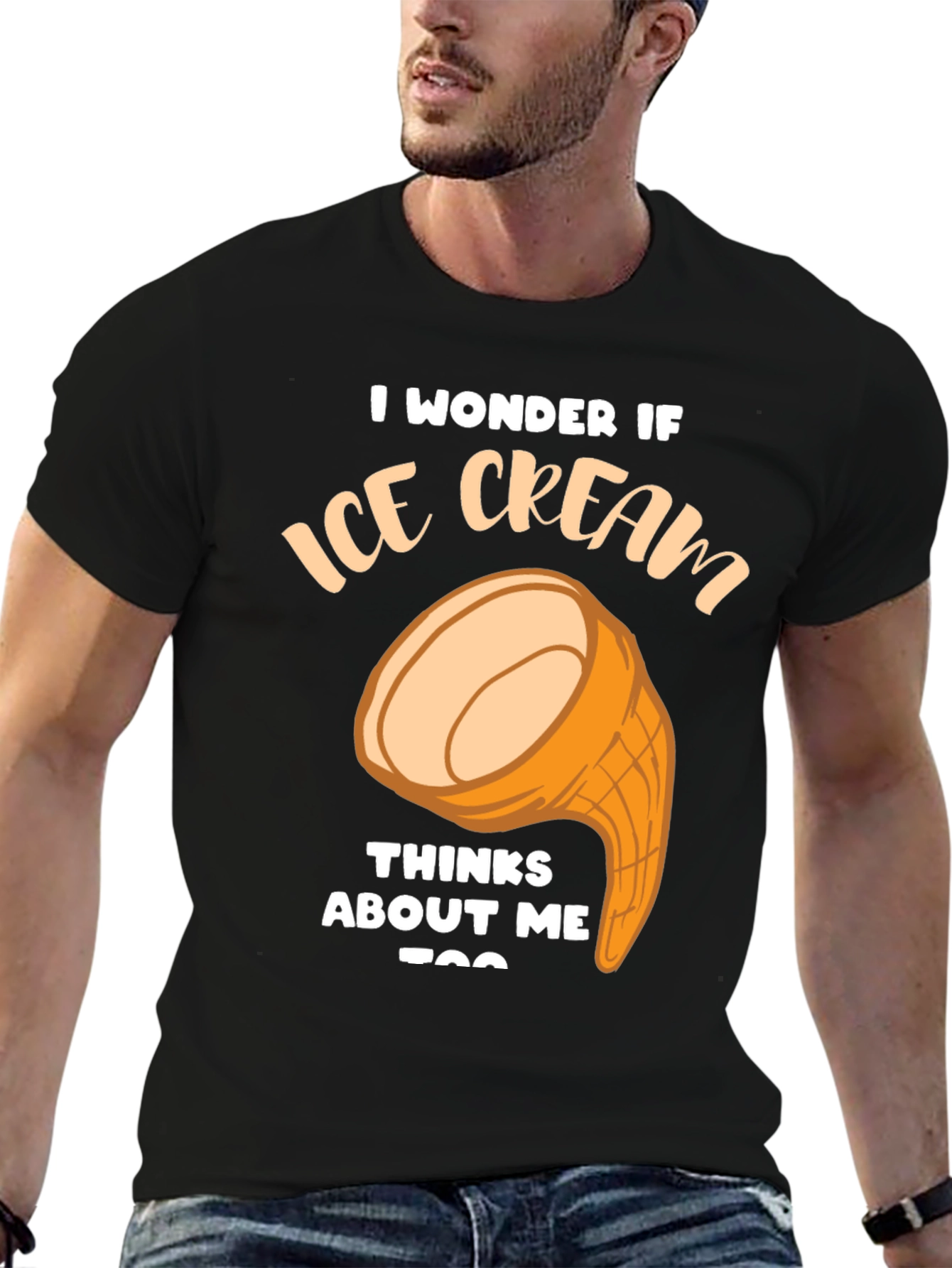 Black Ice Cream Thinks About Me Funny Graphic T-Shirt view 6