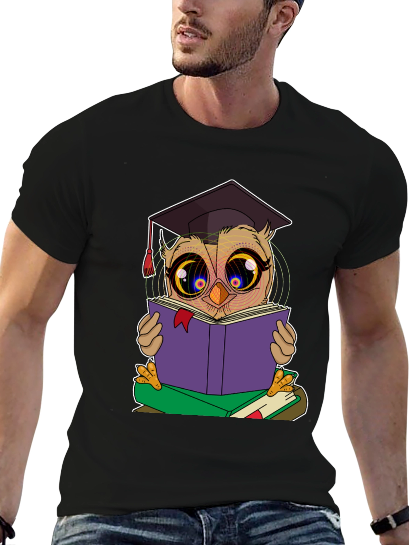 Black Owl Reading Book T-Shirt view 6
