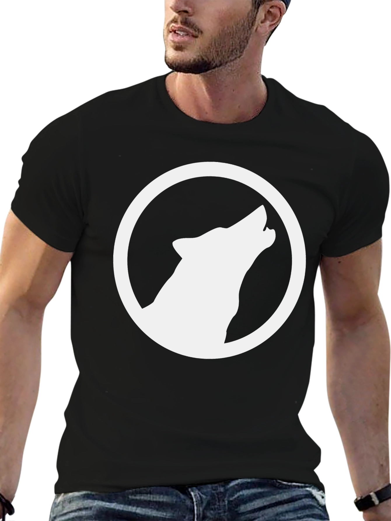 Black Wolf Circle Graphic T-Shirt - Black Cotton Tee view 6