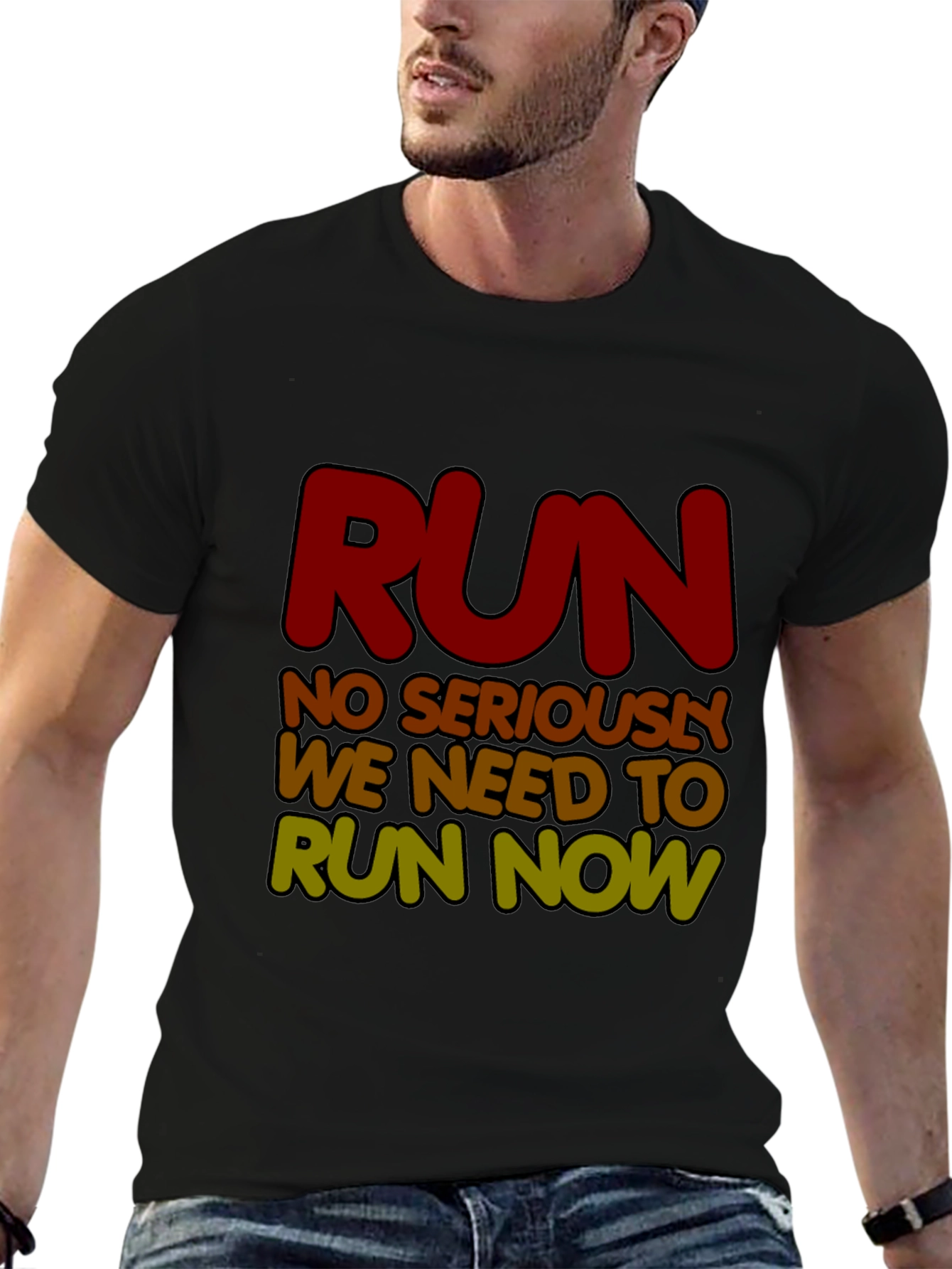 Black Run Now Graphic Tee - Funny Running Shirt view 6
