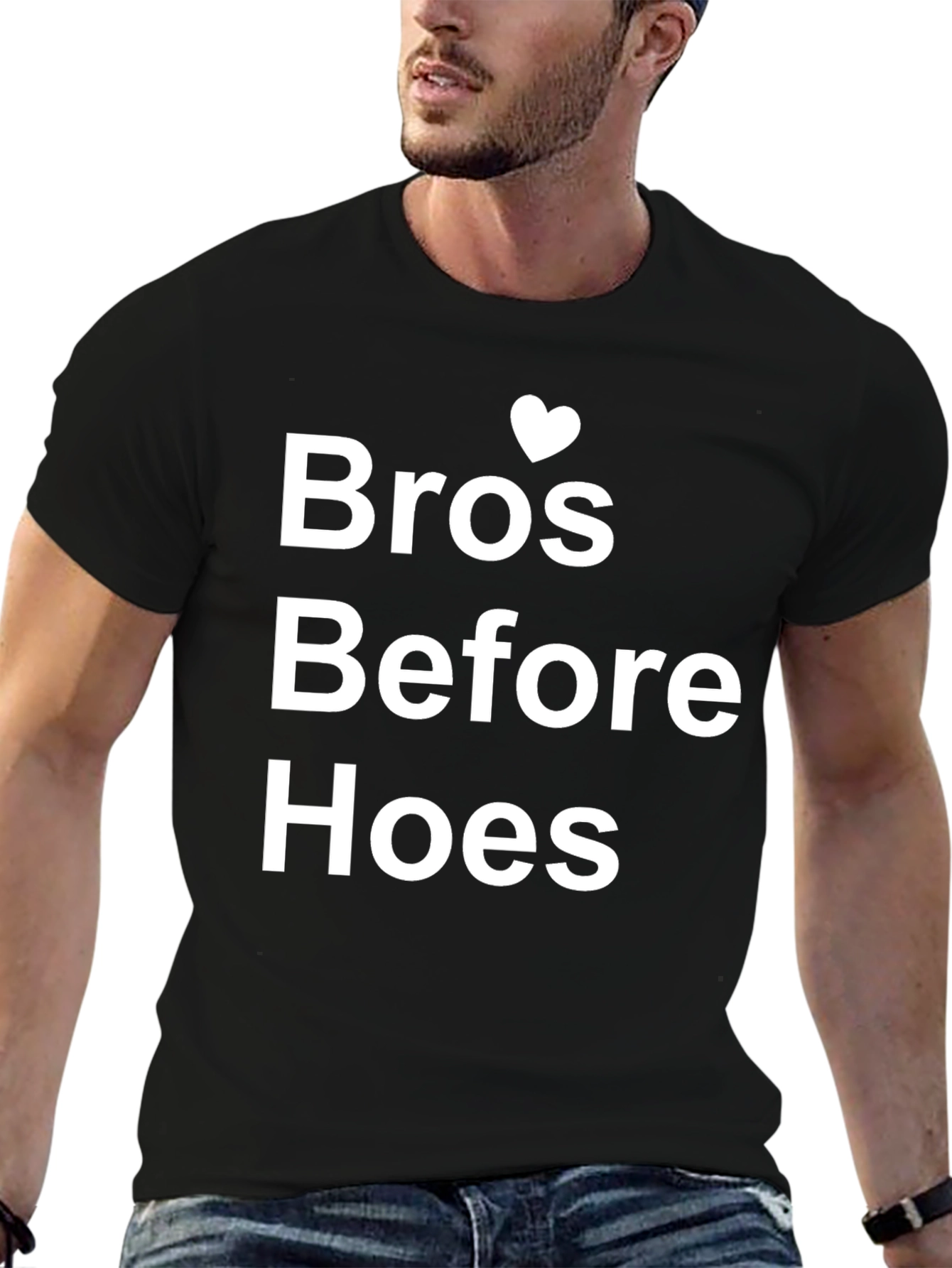 Black Bros Before Hoes Graphic Tee - Black Cotton Crew Neck view 6