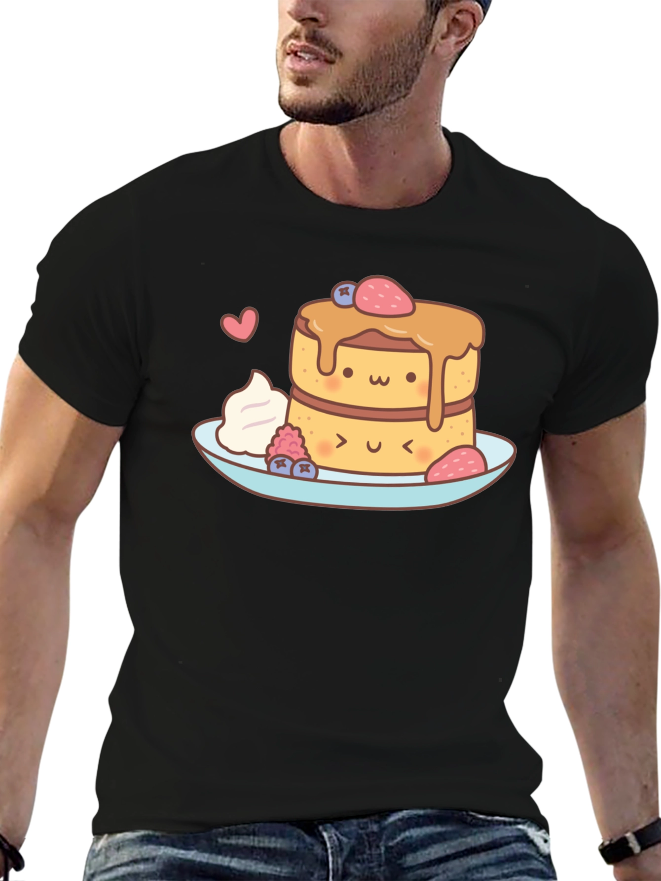 Black Kawaii Pancakes Graphic Tee - Sweet Treat Shirt view 6