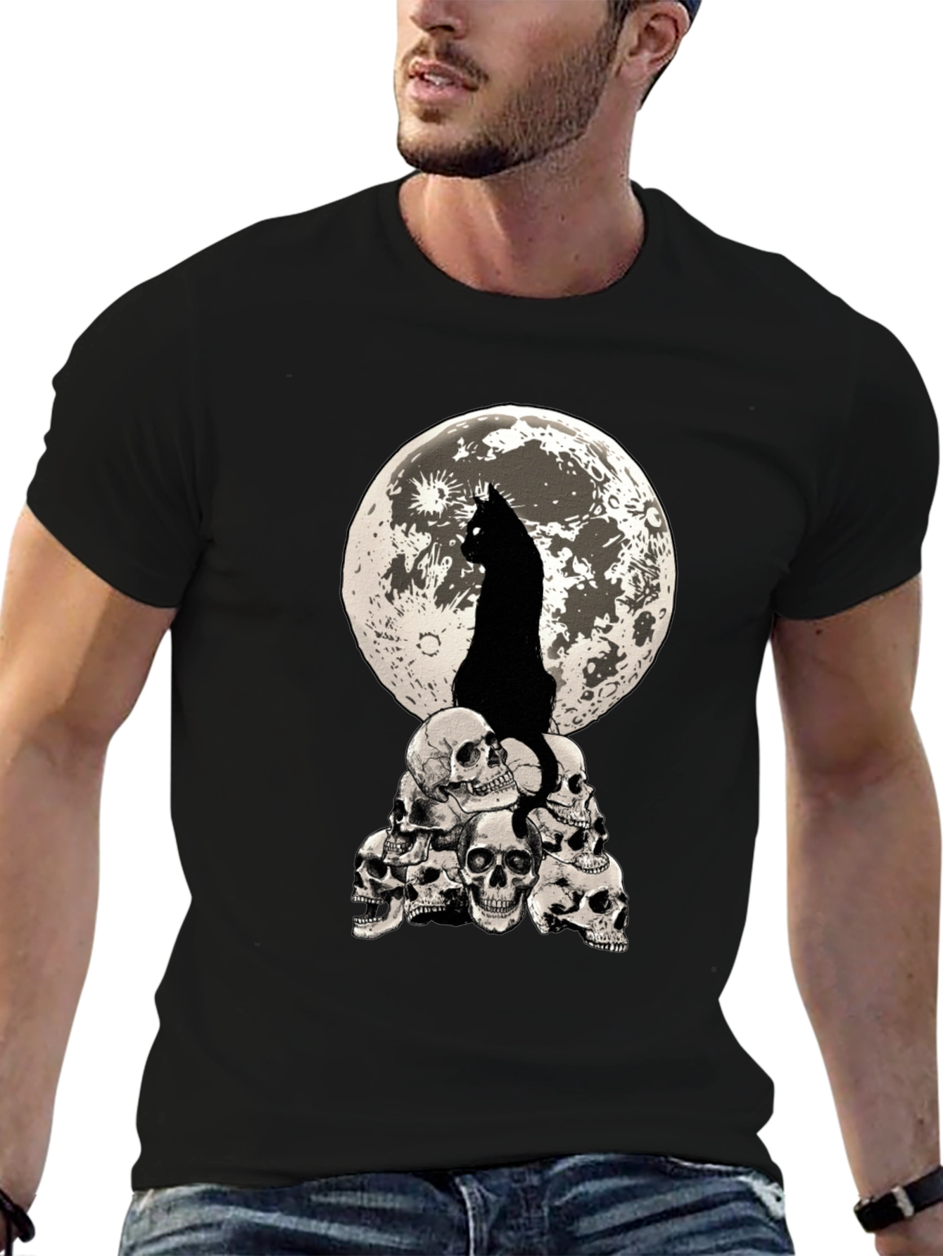 Black Cat Moon Skulls Graphic Tee view 6