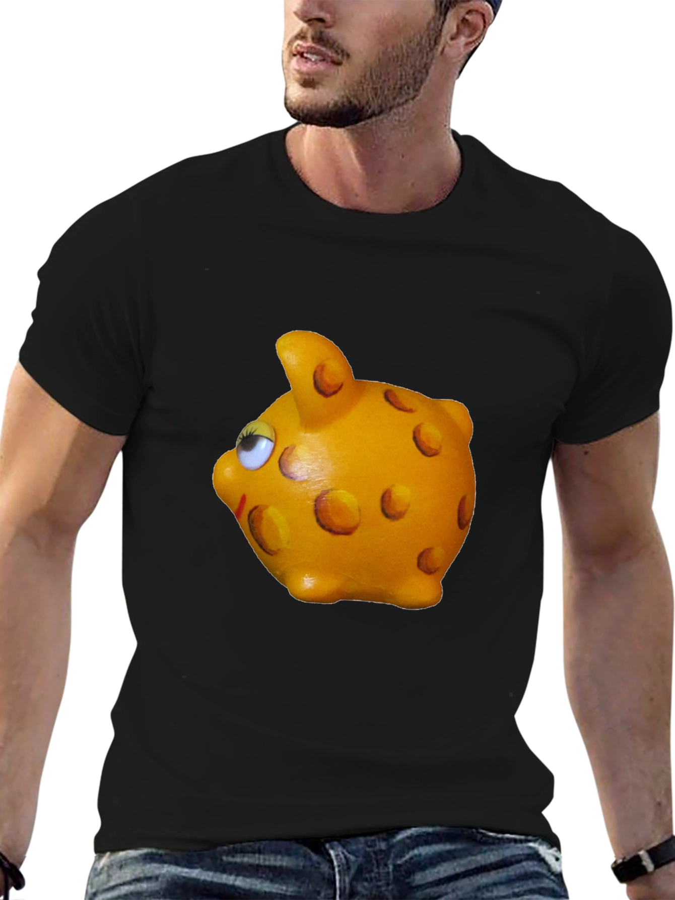 Black Funny Piggy Bank Graphic Tee - Unisex view 6