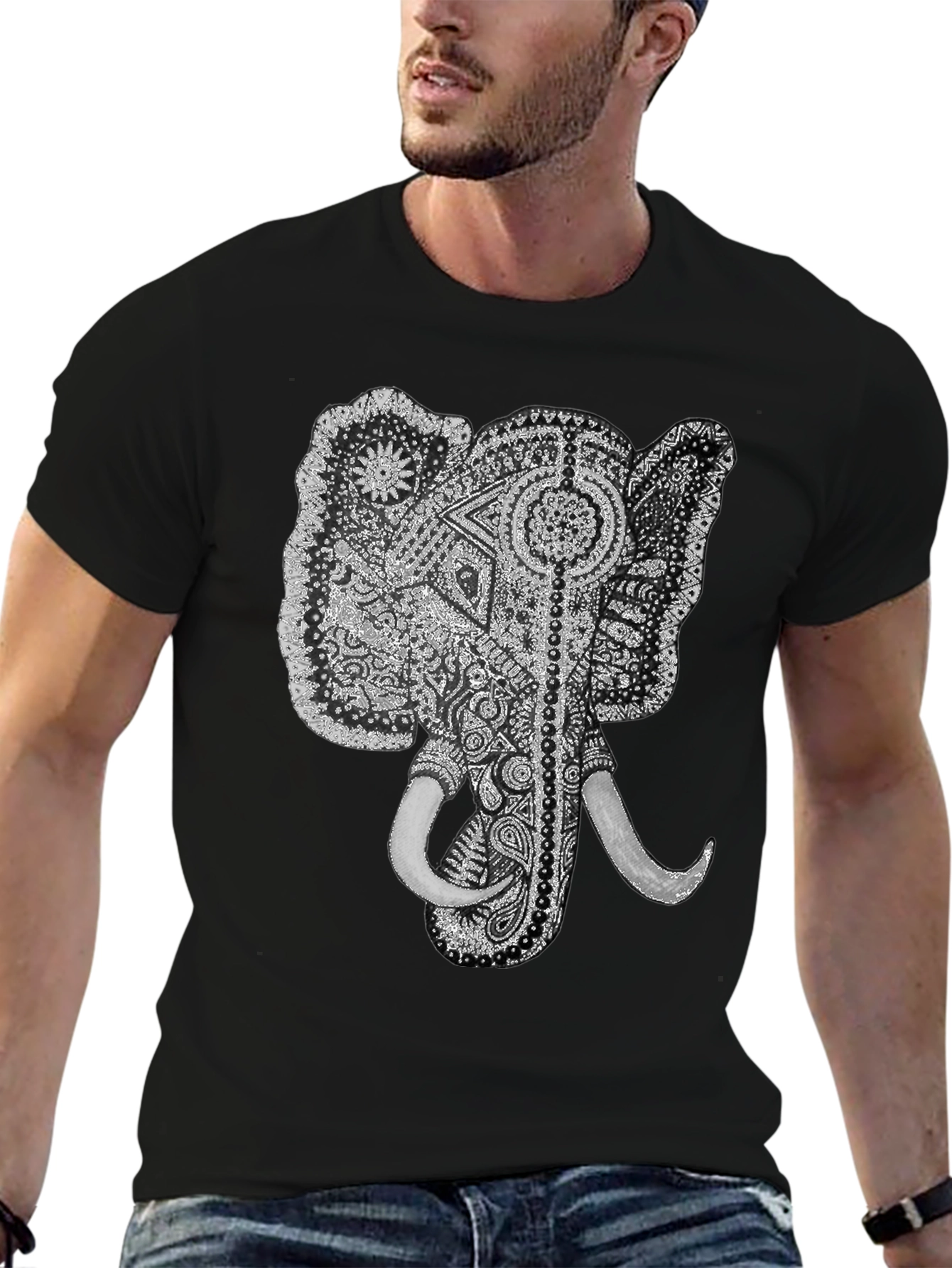 Black Elephant Graphic Tee - Black Cotton T-Shirt view 6