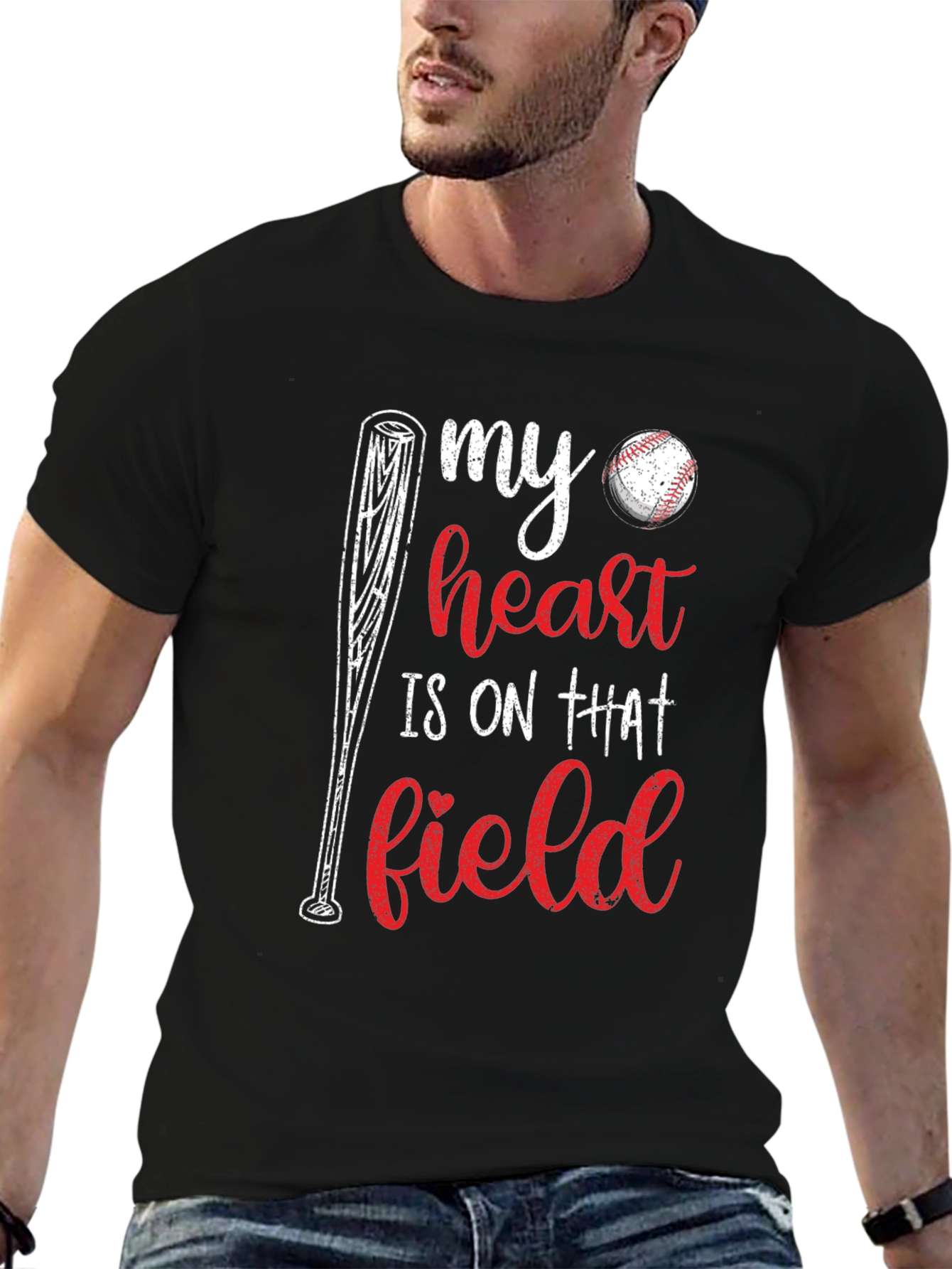 Black Baseball Heart T-Shirt view 6