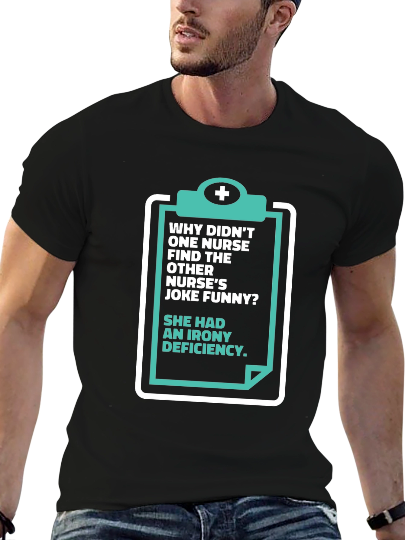 Black Funny Nurse T-Shirt - Irony Deficiency view 6