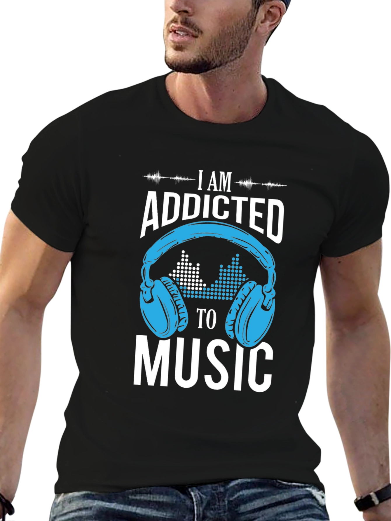 Black Addicted to Music Graphic Print T-Shirt view 6