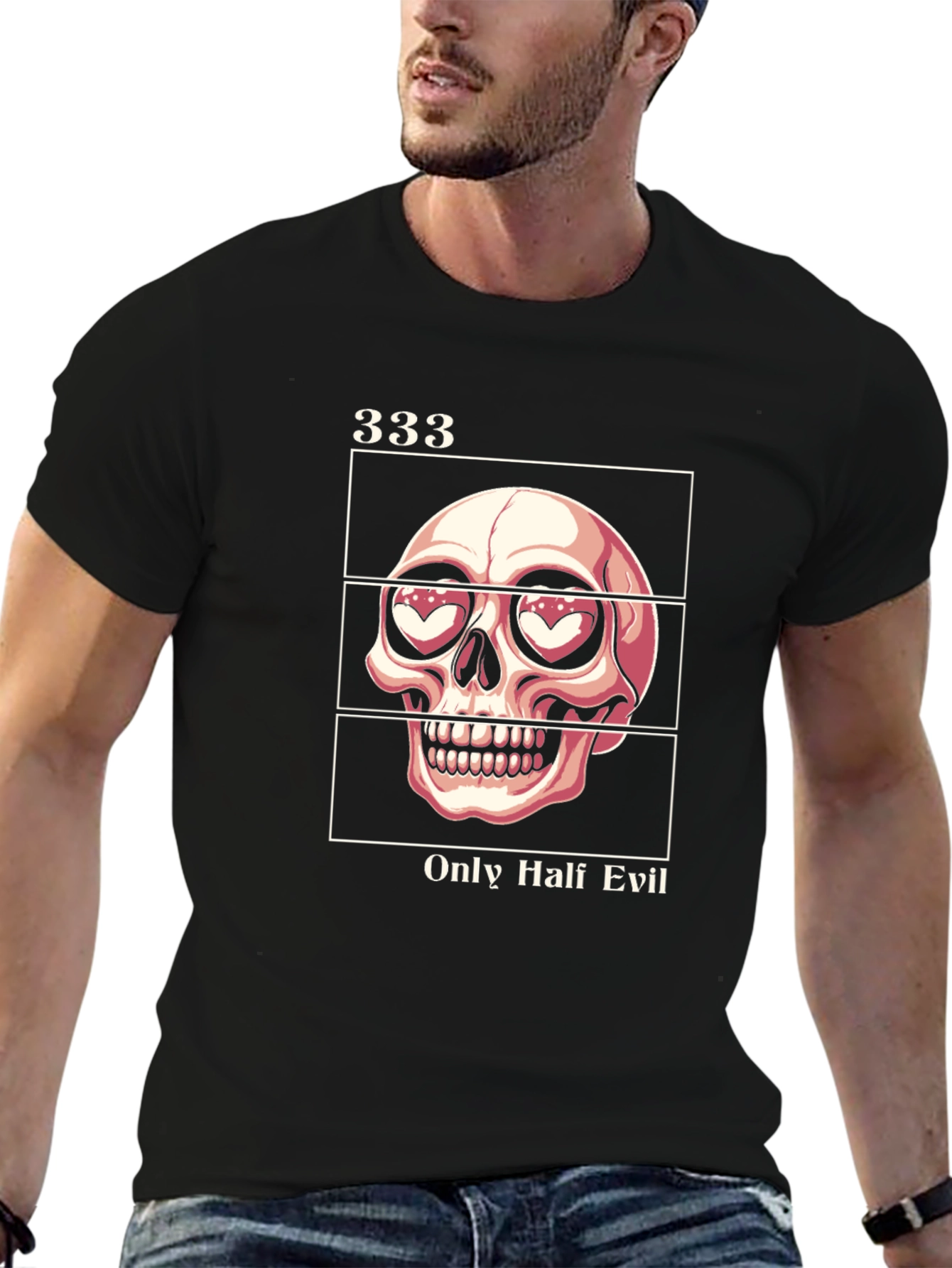Black 333 Only Half Evil Graphic Tee - Black view 6