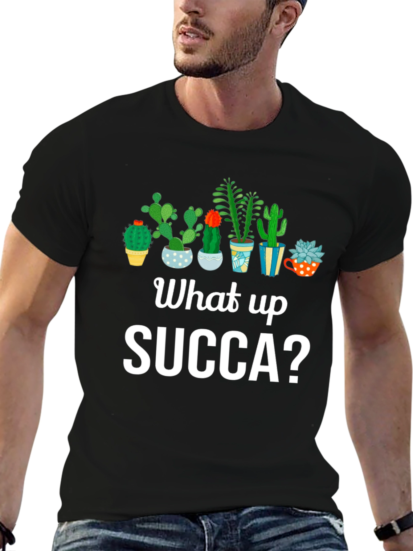 Black What up SUCCA? Cactus Graphic T-Shirt view 6