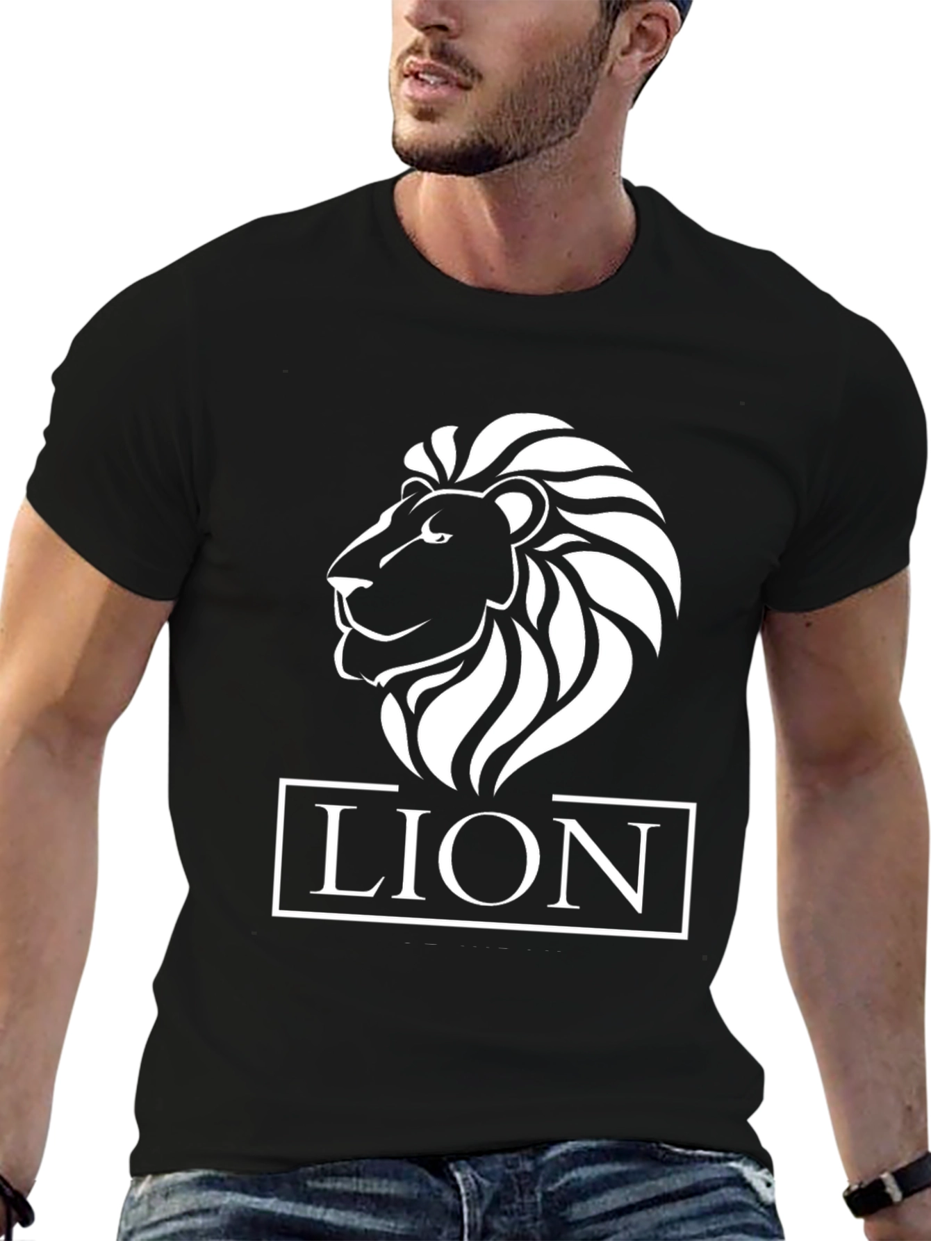 Black Lion Graphic Print Crew Neck T-Shirt view 6