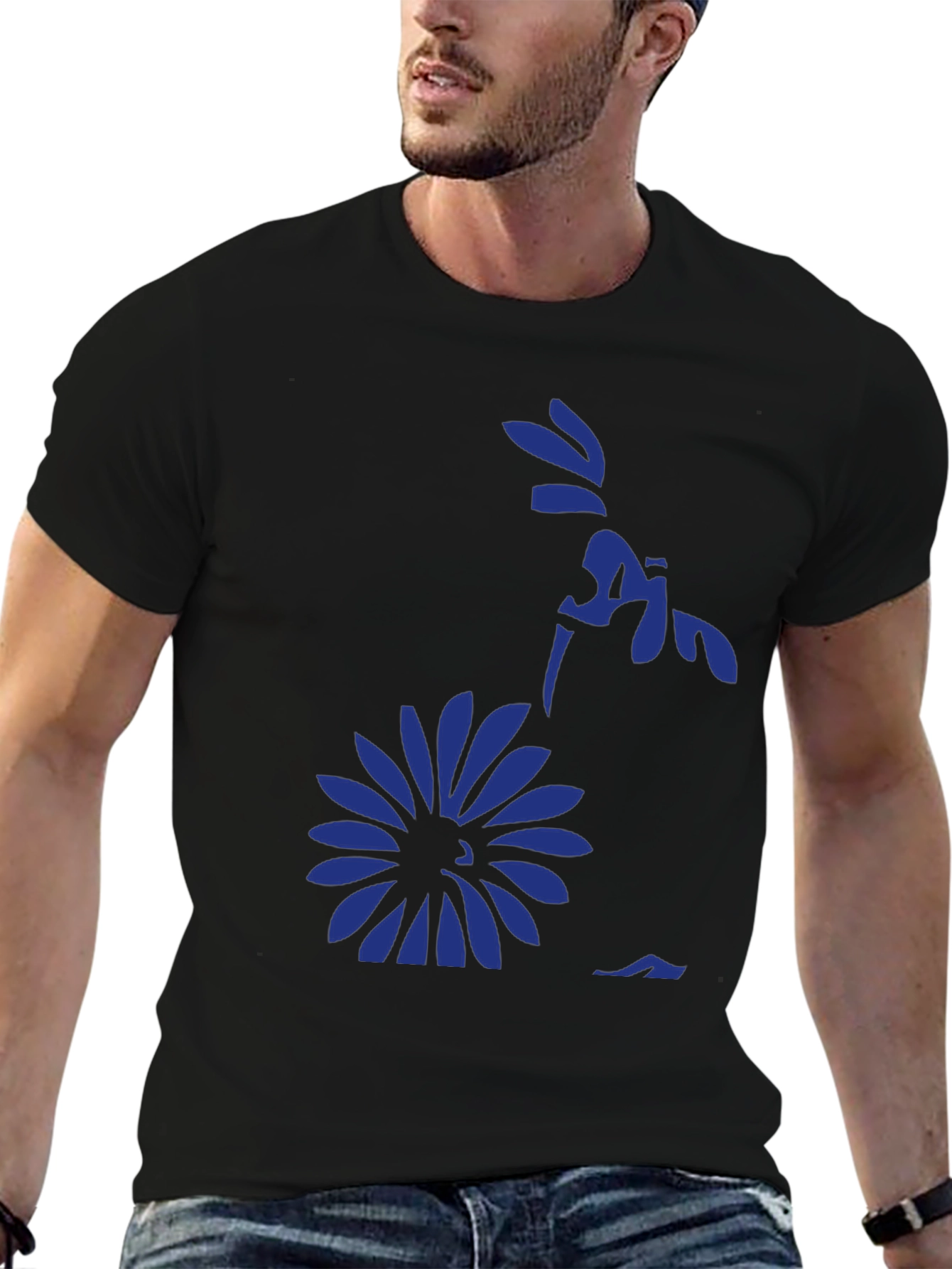 Black Black Graphic Tee - Floral Silhouette Design view 6