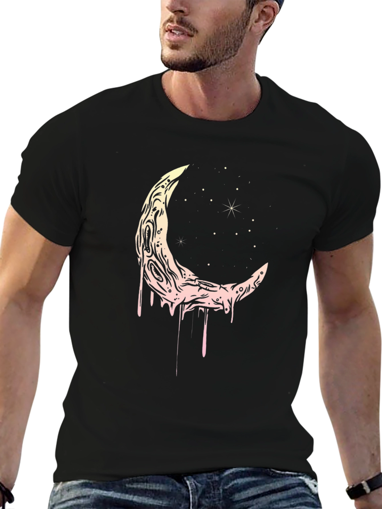 Black Crescent Moon Graphic Black T-Shirt view 6