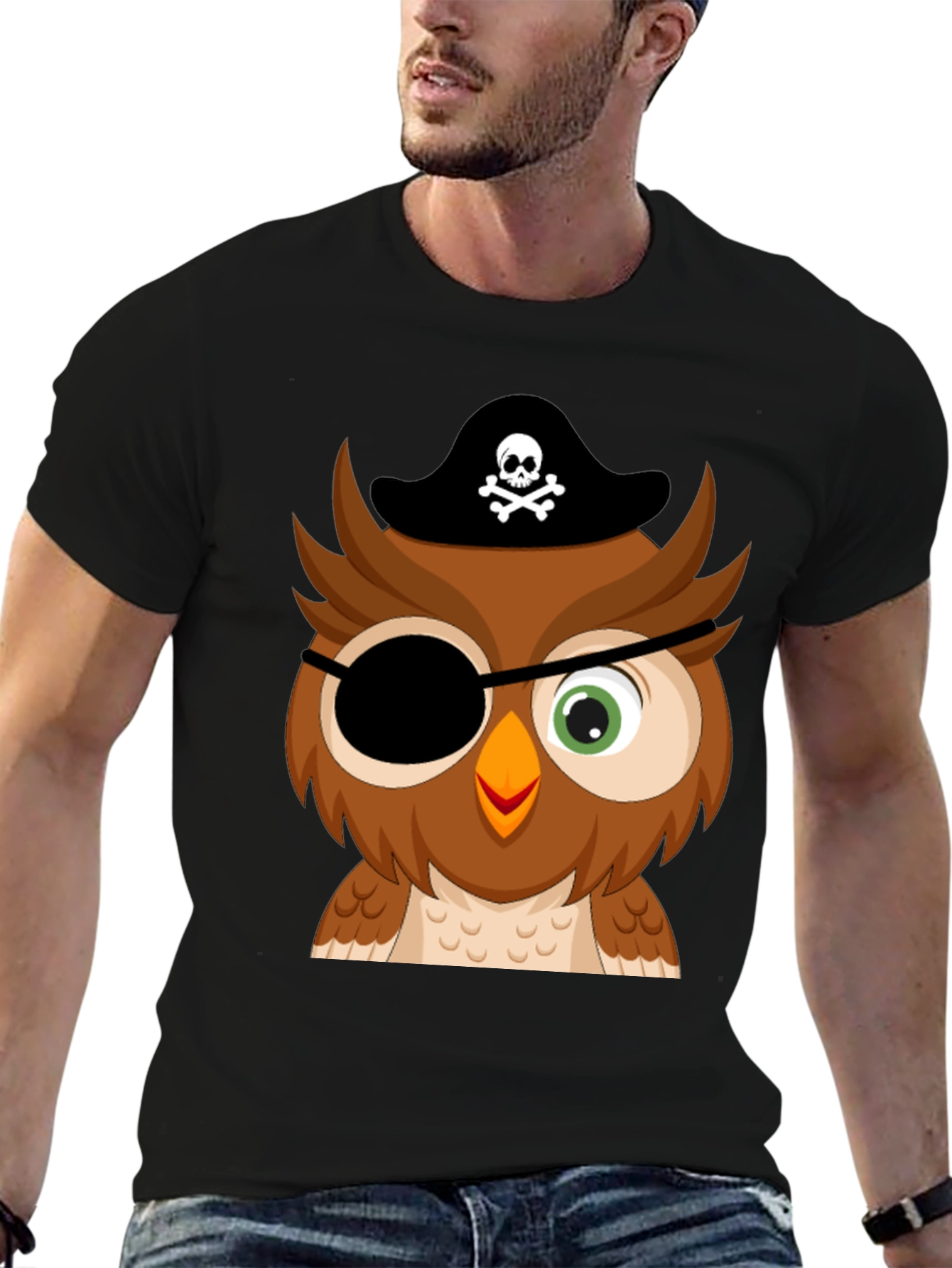 Black Pirate Owl Graphic Tee - Mens Black T-Shirt view 6