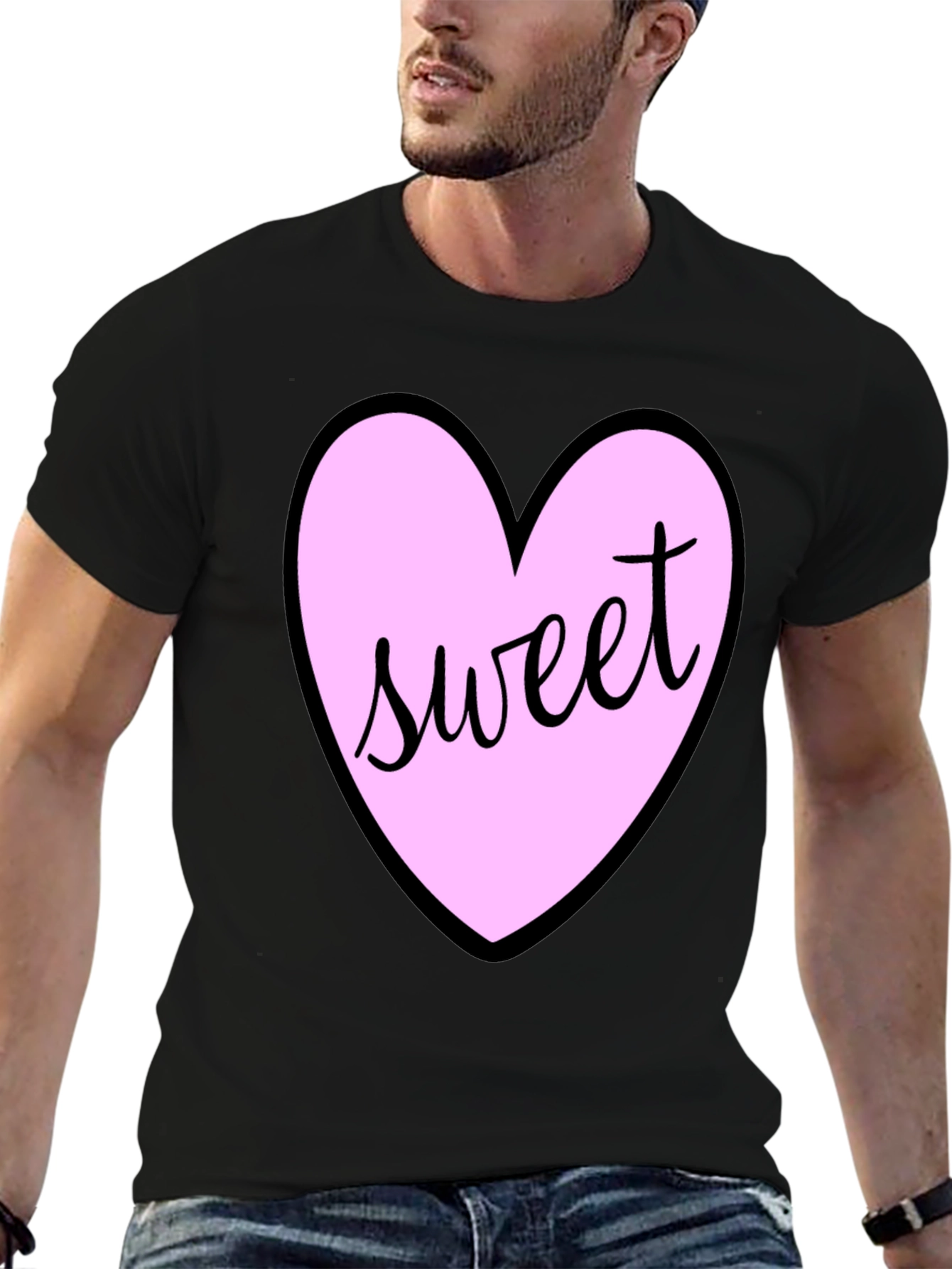 Black Sweet Heart T-Shirt - Black Cotton Valentine's Day Tee view 6