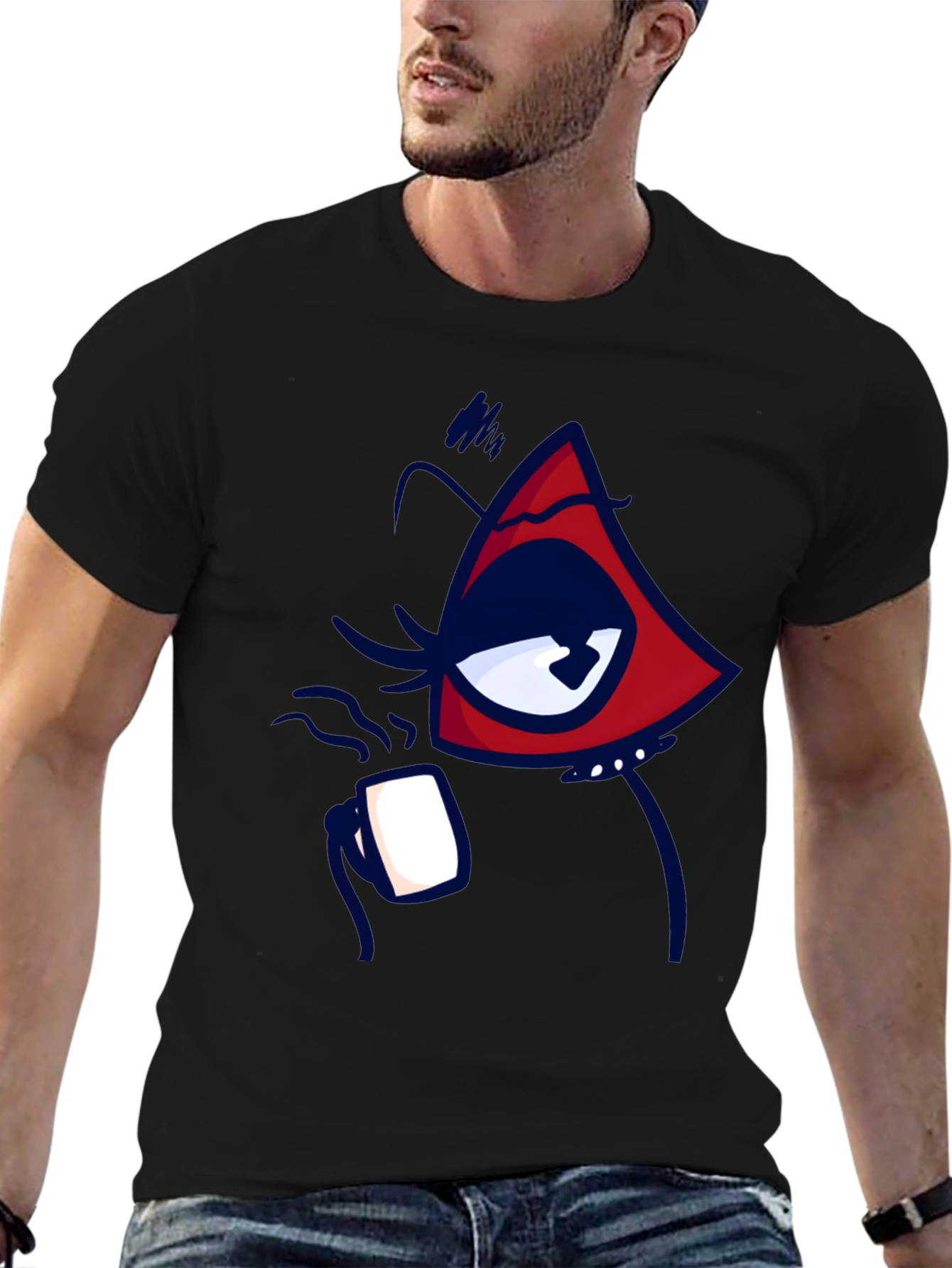 Black Eye Catching Graphic Tee - Black Cotton Blend view 6