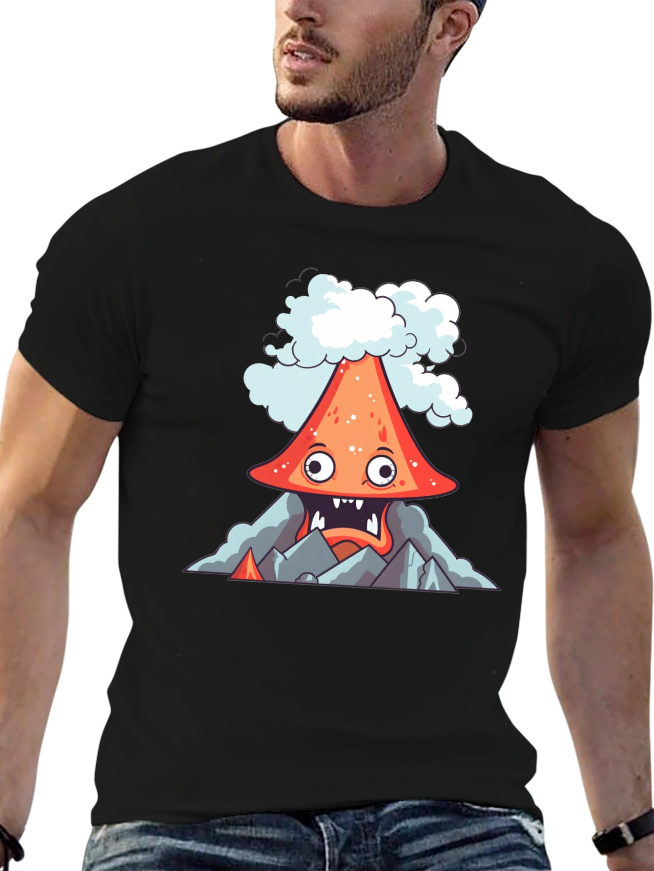 Black Volcano Cartoon Graphic Tee - Black view 6