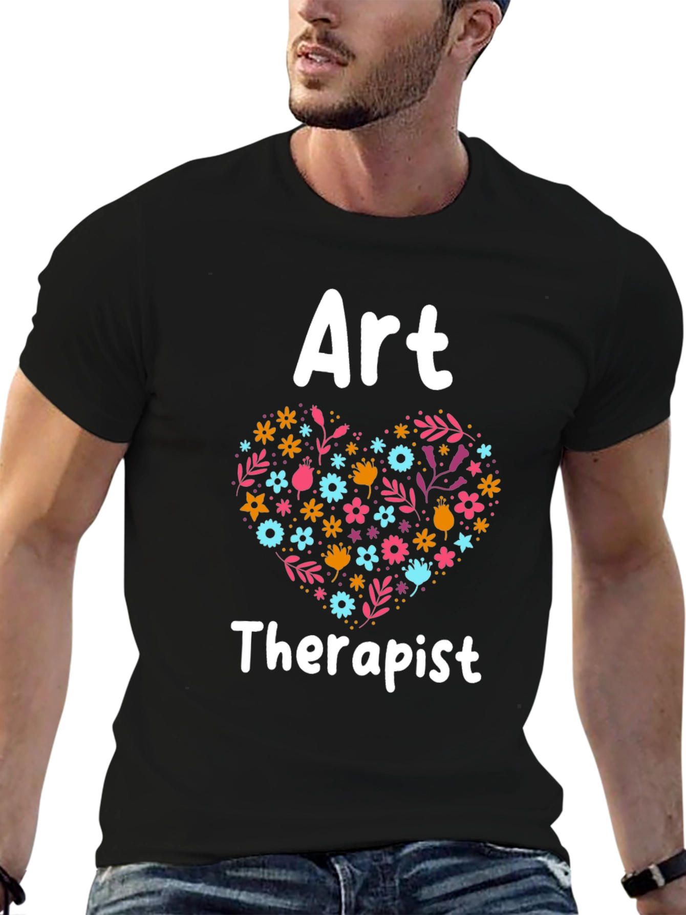 Black Art Therapist Floral Heart Graphic Tee - Black view 6