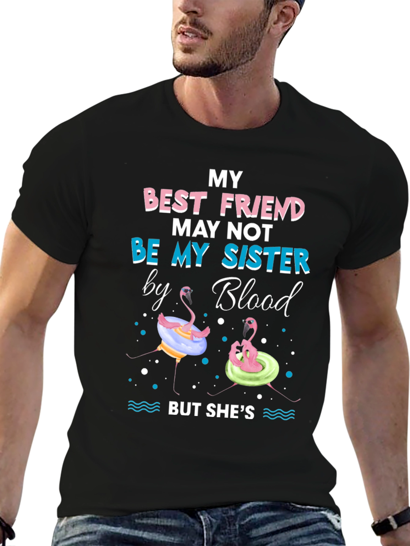 Black Best Friend Sister Flamingo Graphic Tee view 6
