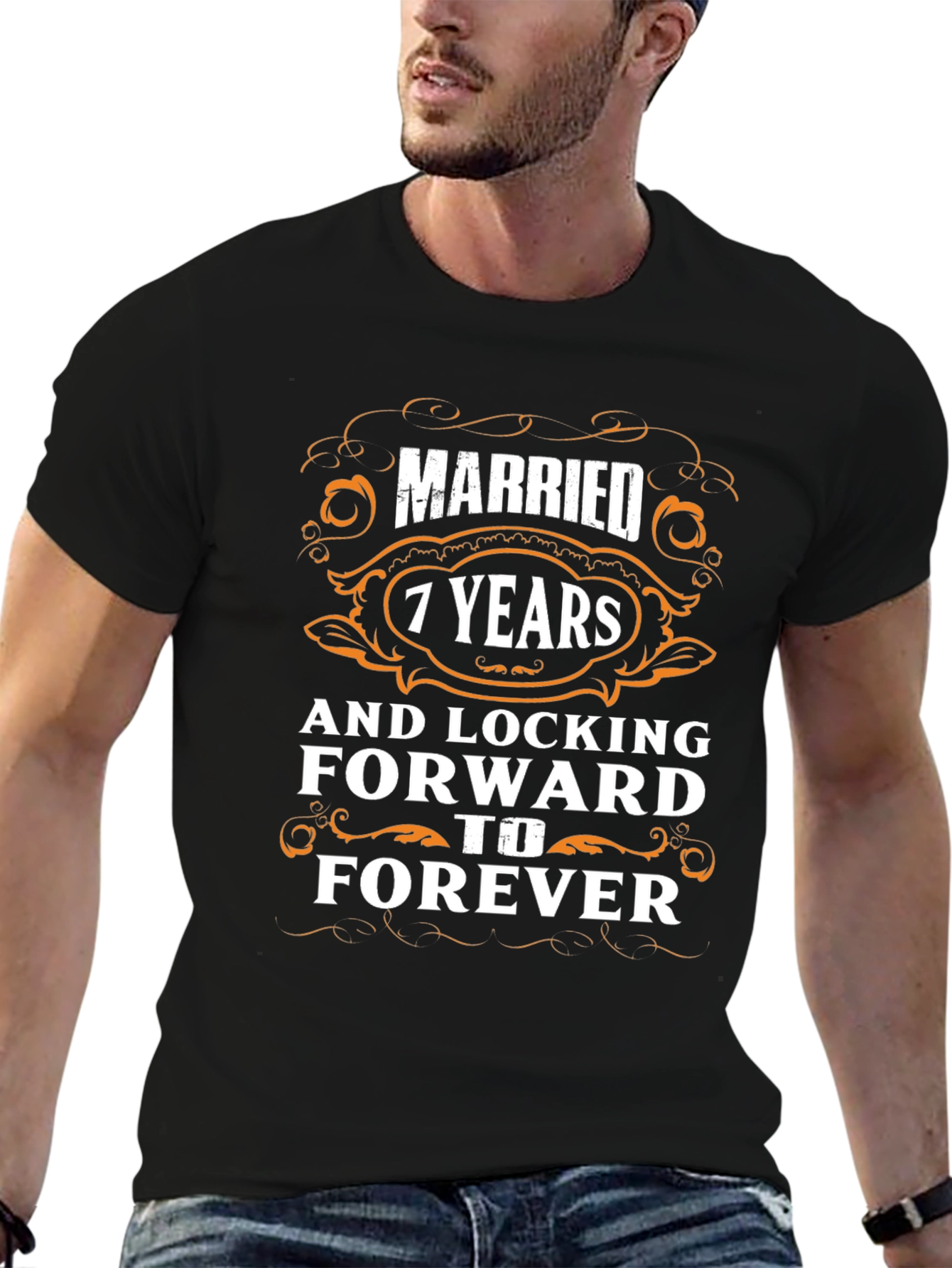 Black Married 7 Years & Locking Forward To Forever T-Shirt view 6