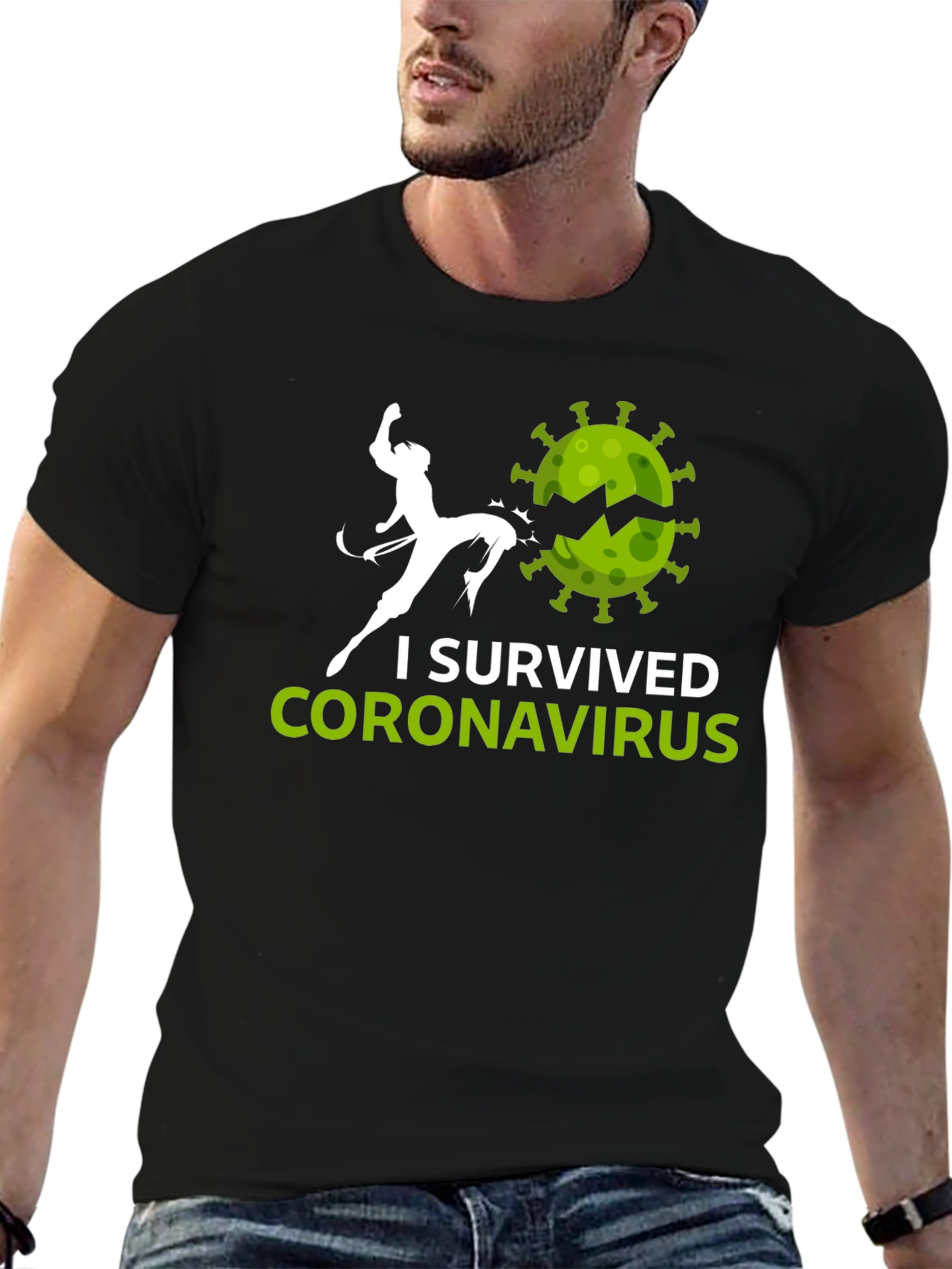 Black I Survived Coronavirus T-Shirt view 6