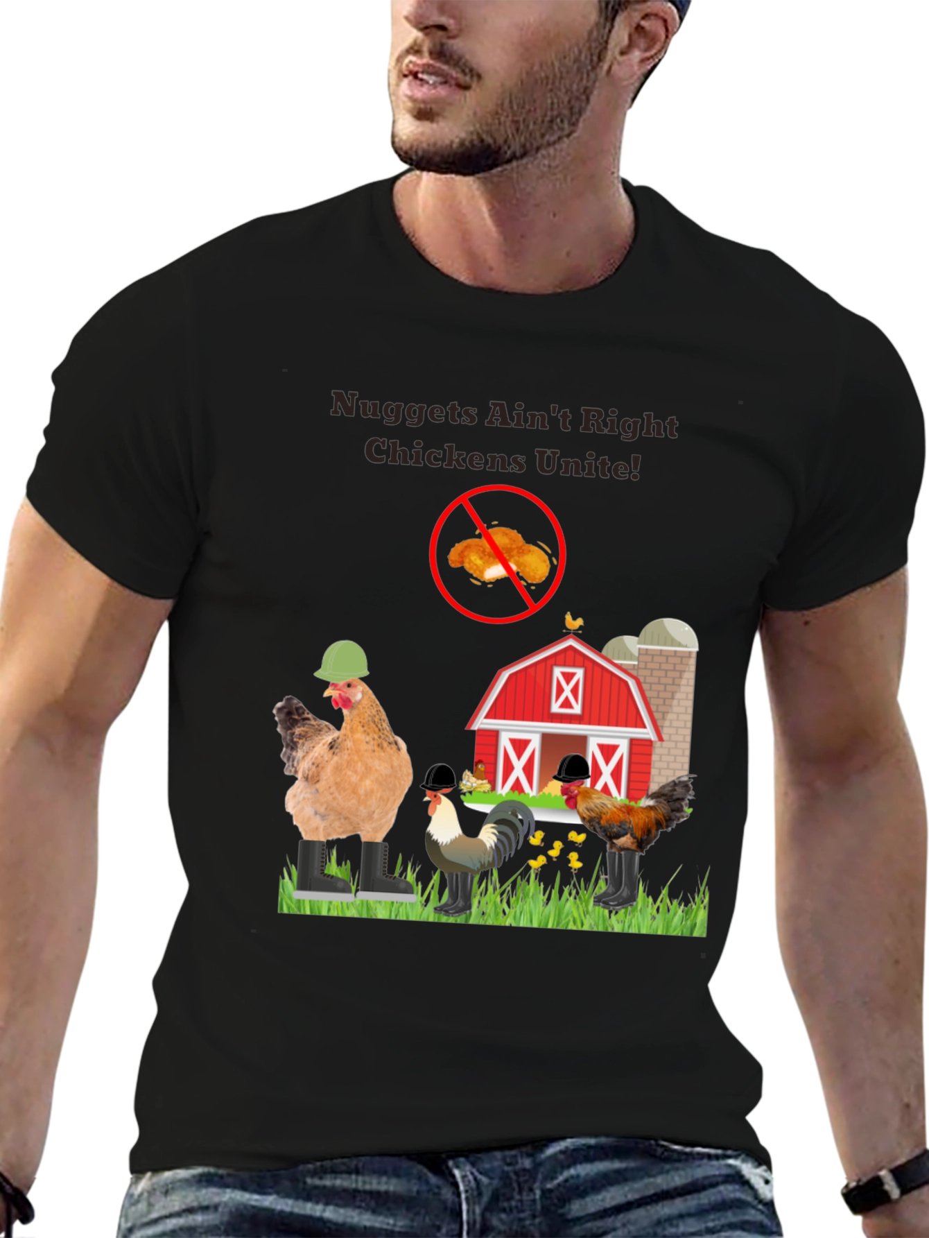Black Nuggets Ain't Right Chickens Unite! T-Shirt view 6