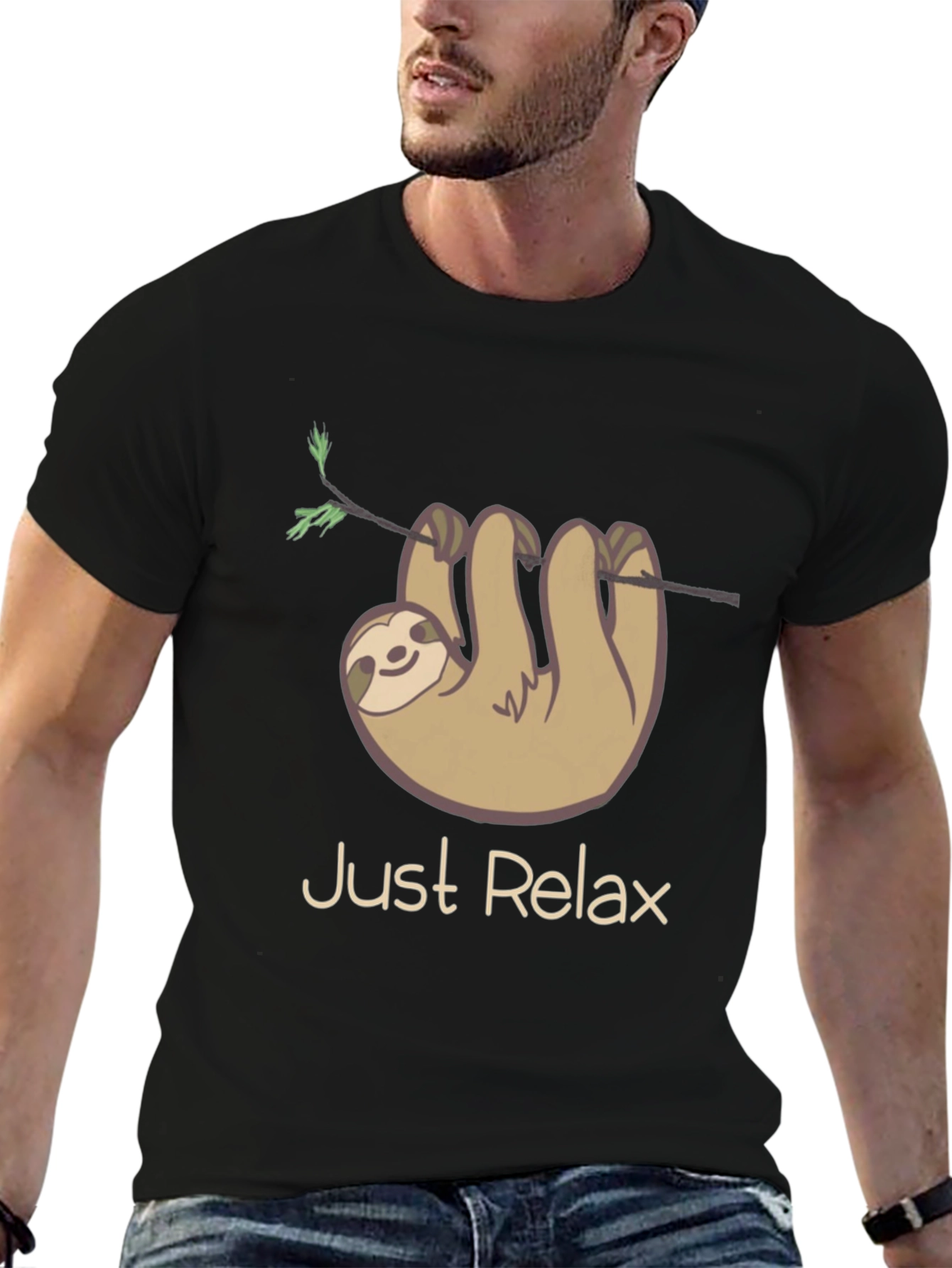 Black Just Relax Sloth Graphic Tee - Casual Comfort view 6