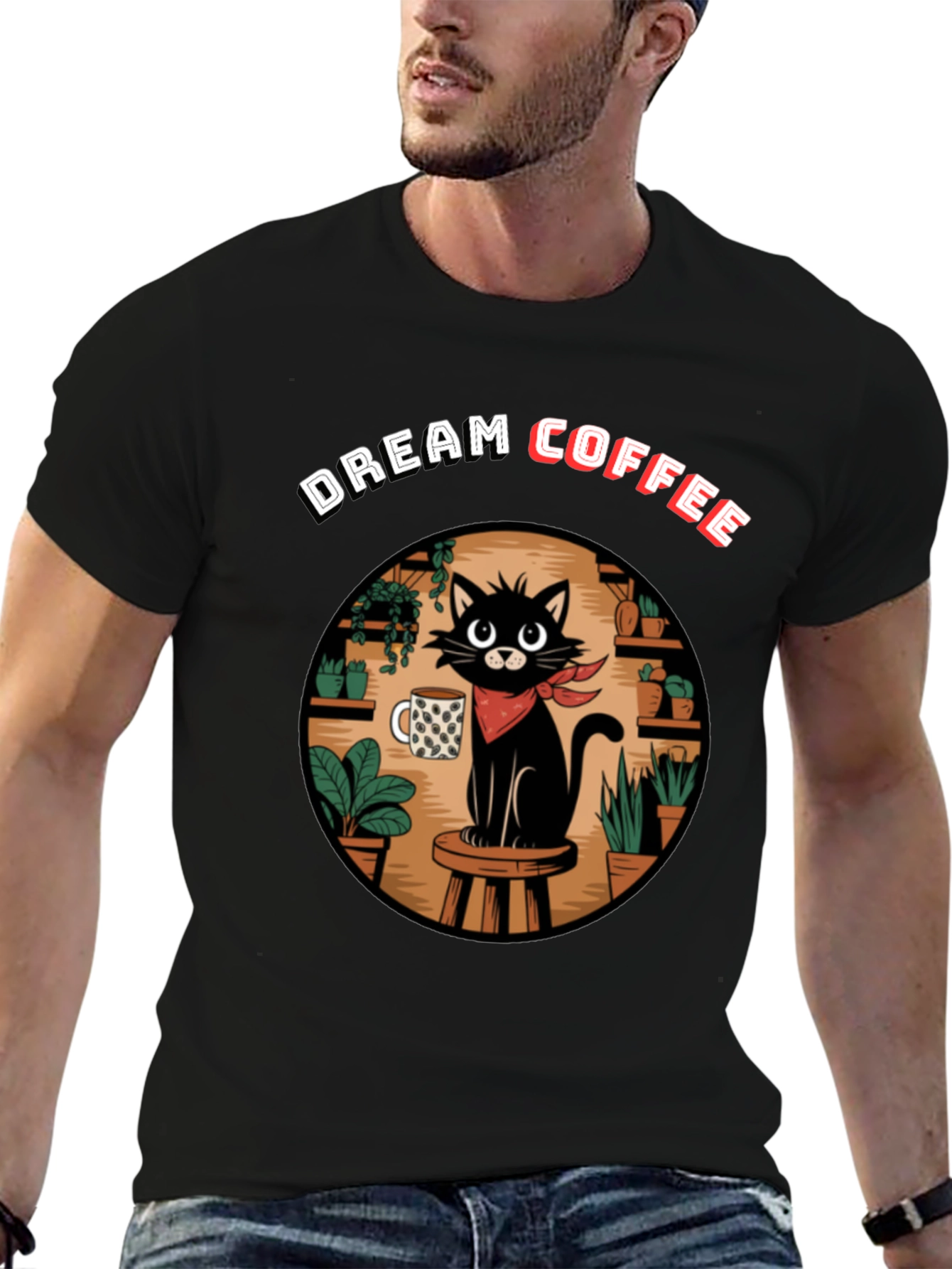 Black Dream Coffee Cat Graphic T-Shirt view 6