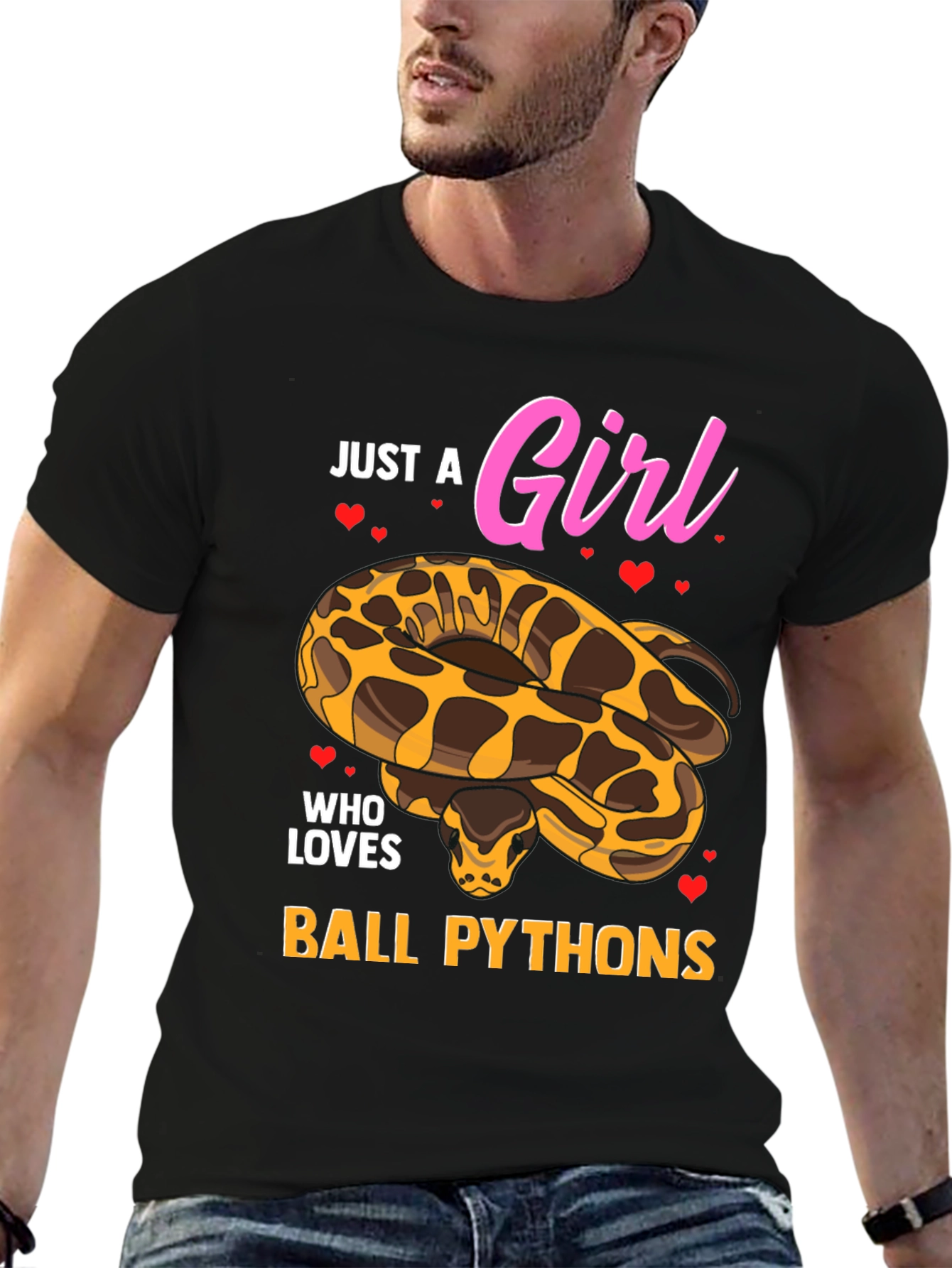 Black Just a Girl Who Loves Ball Pythons T-Shirt view 6