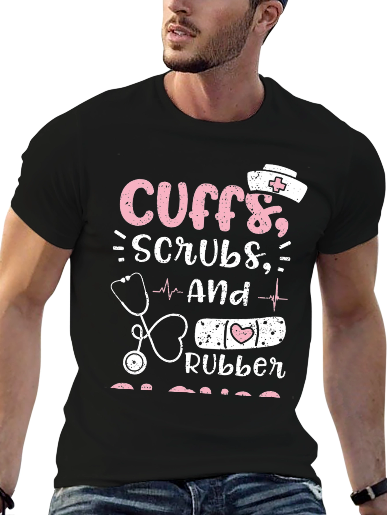 Black Cute Nurse T-Shirt - Cuffs, Scrubs & Rubber view 6