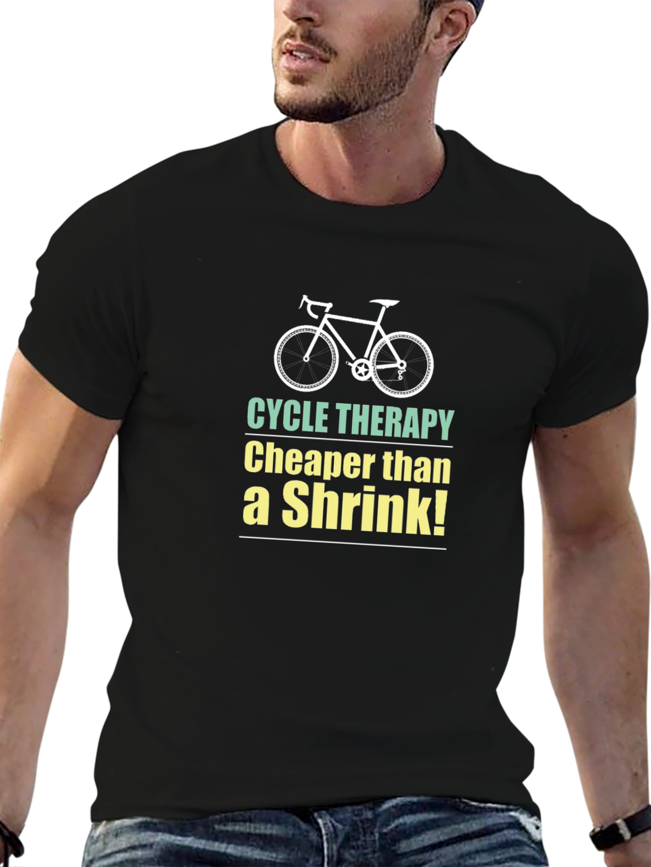Black Cycle Therapy T-Shirt - Cheaper Than a Shrink! view 6