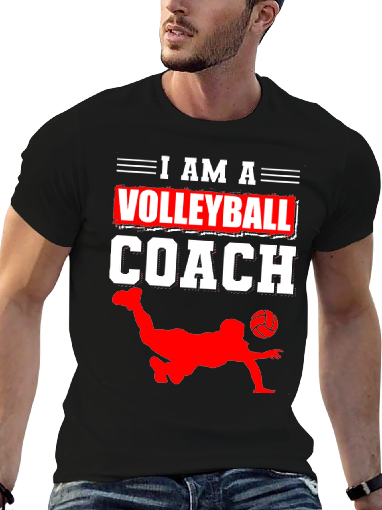 Black Volleyball Coach Graphic Tee - Black Cotton T-Shirt view 6