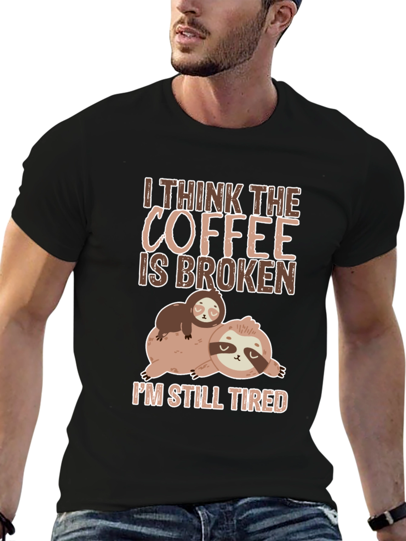 Black Funny Sloth Coffee T-Shirt view 6
