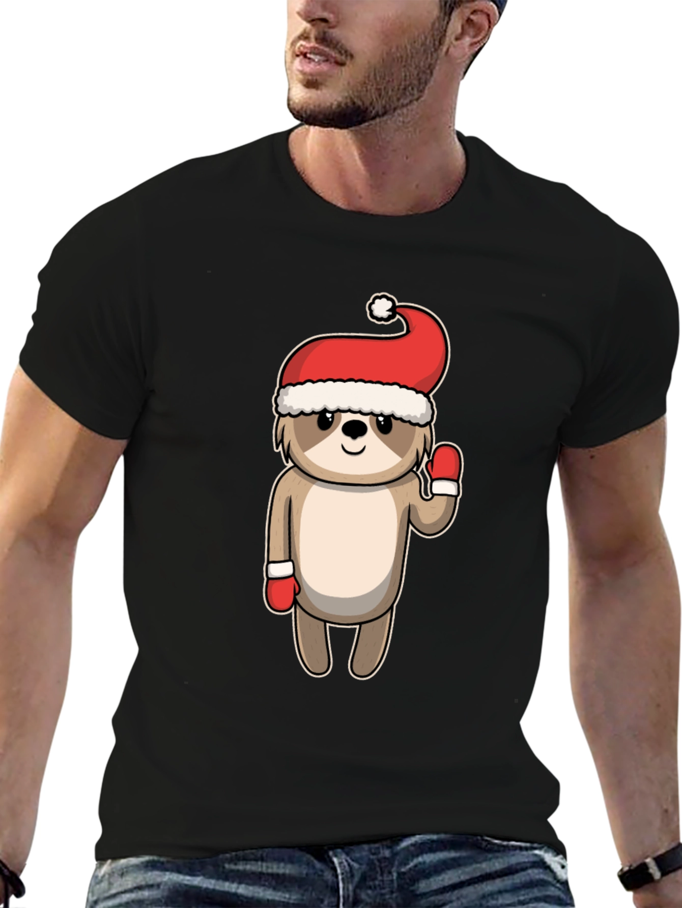 Black Festive Sloth Tee - Holiday Cheer view 6