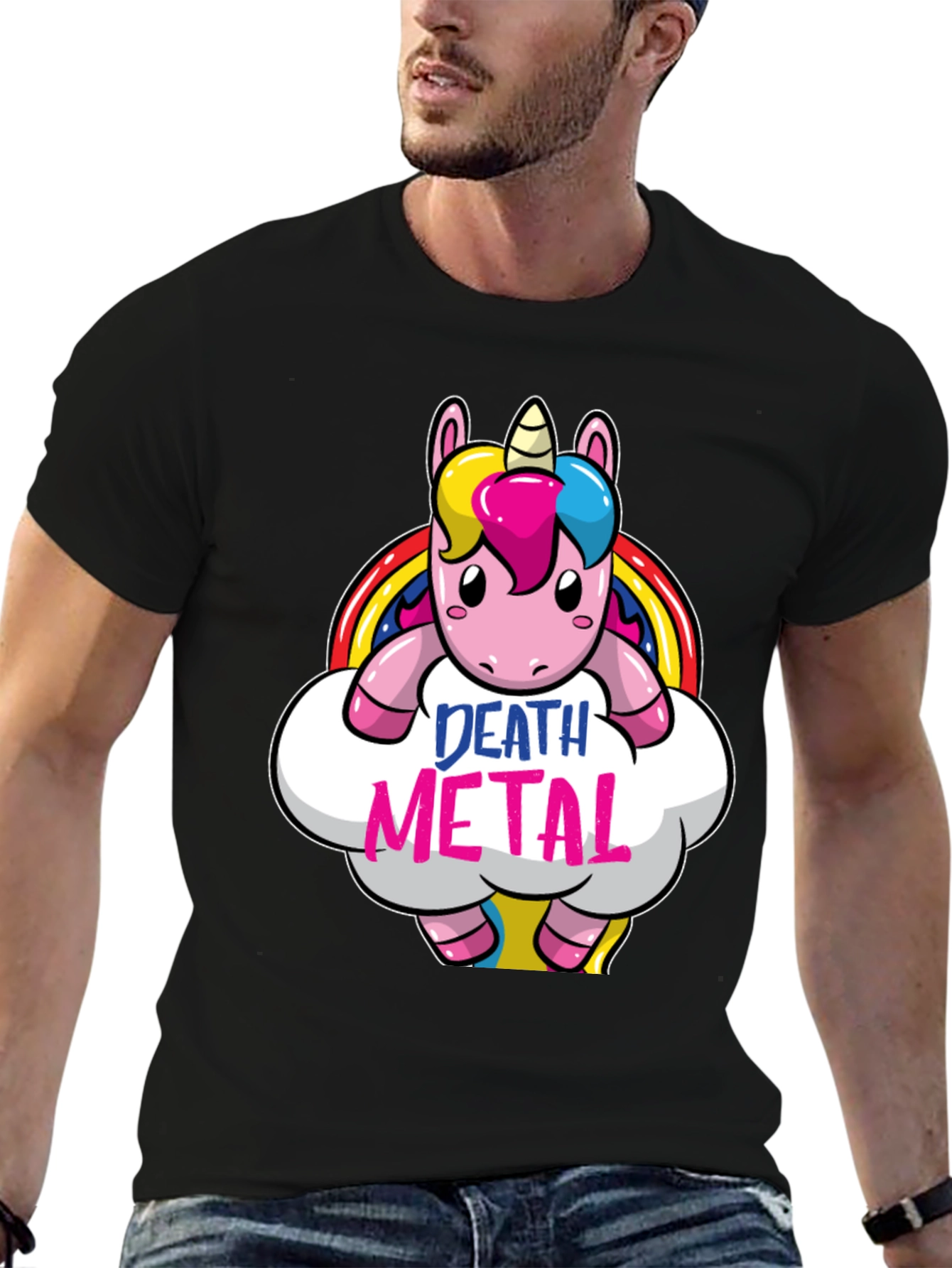 Black Death Metal Unicorn Graphic T-Shirt - Black view 6