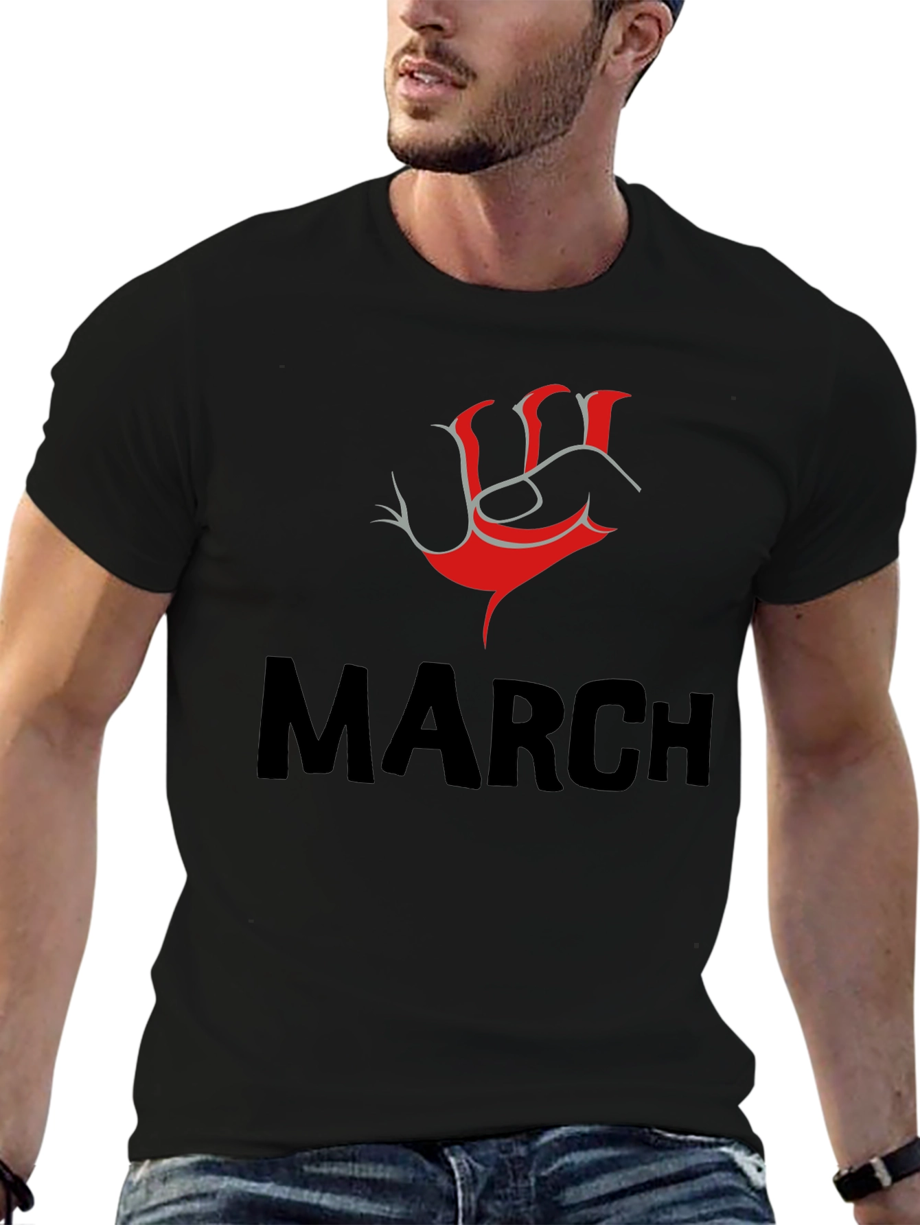 Black Bold March T-Shirt with Red Fist Design - Mens view 6