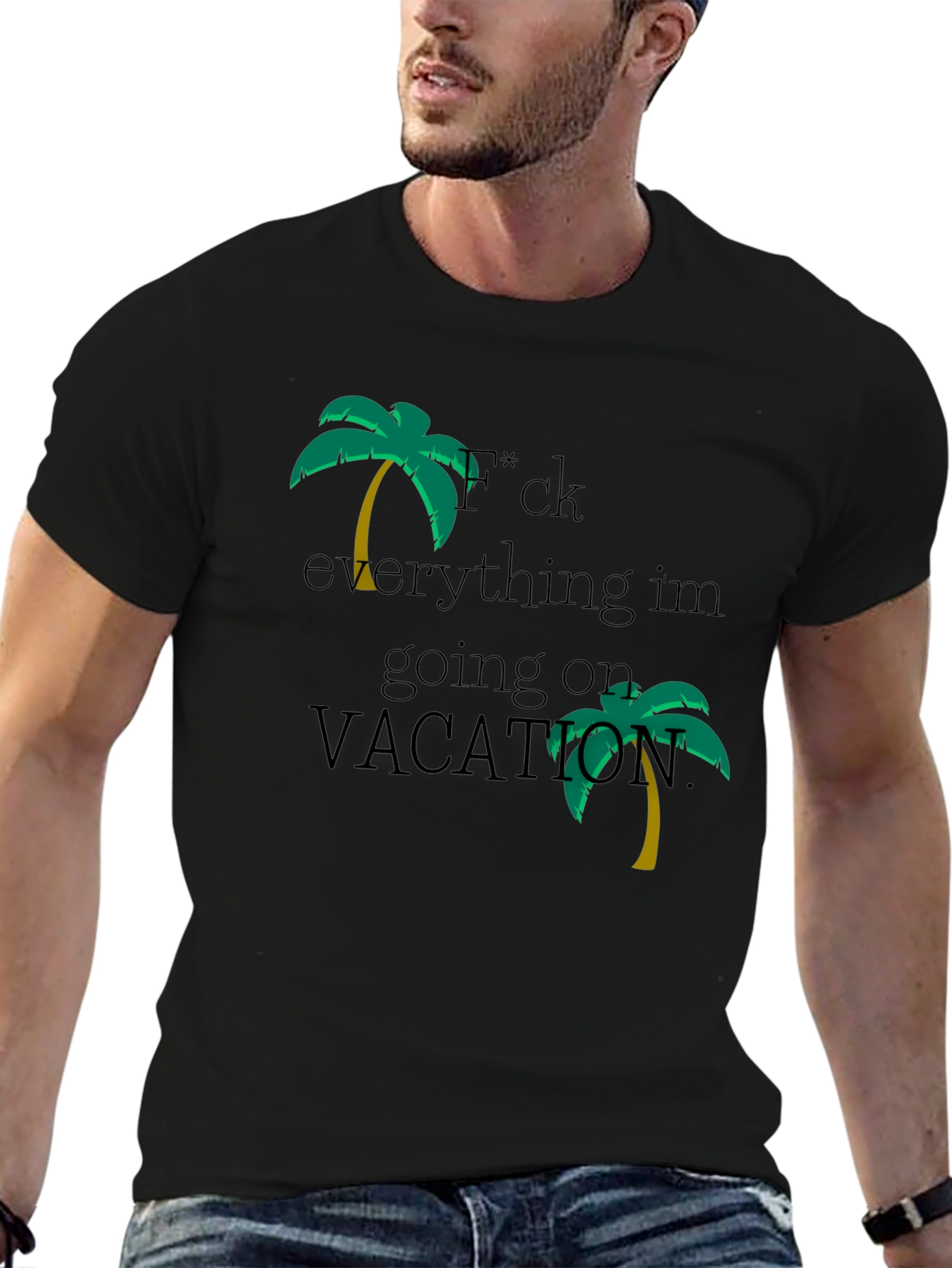 Black Vacation Mode Black T-Shirt - Palm Tree Design view 6