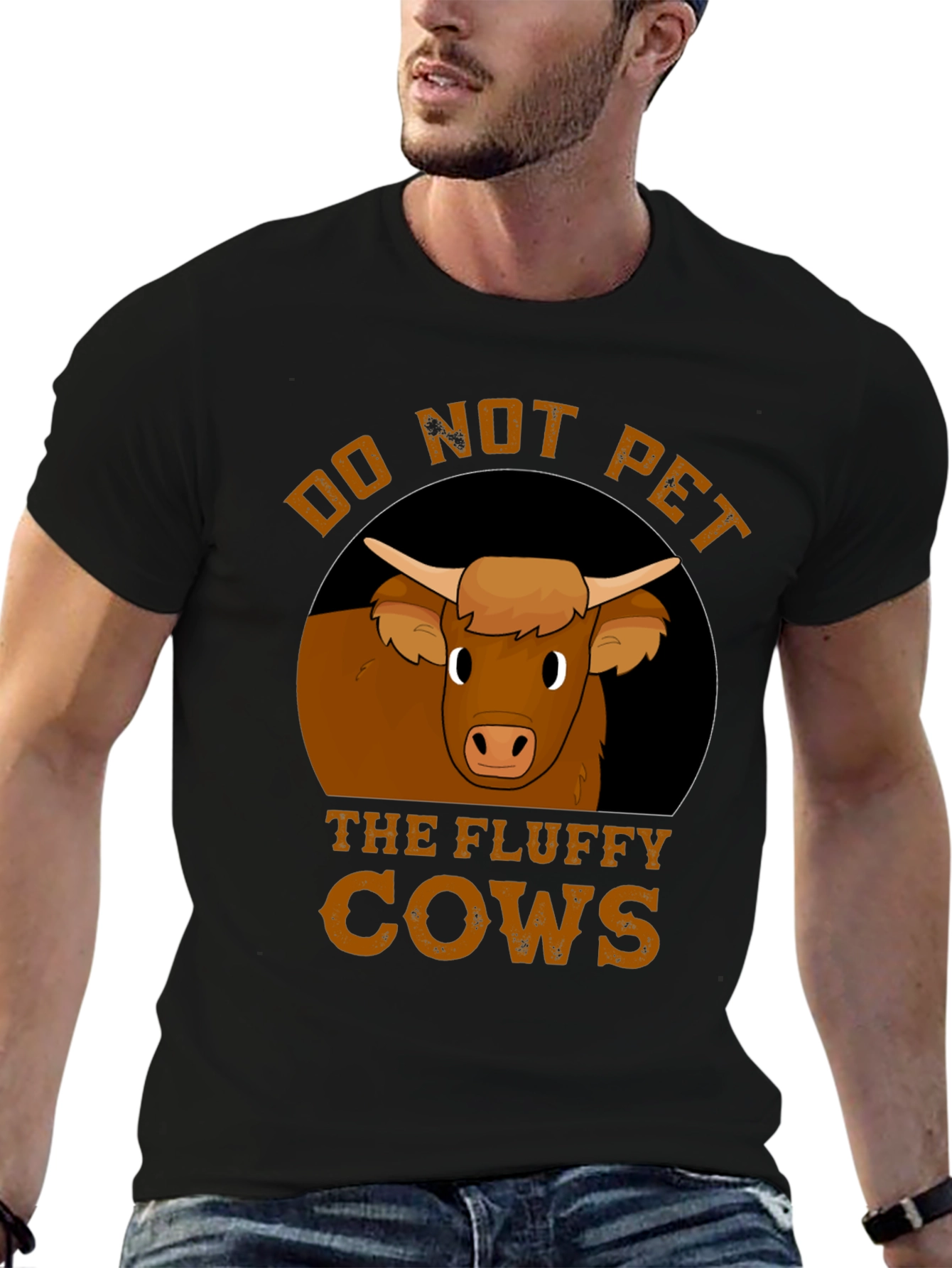 Black Do Not Pet the Fluffy Cows T-Shirt view 6