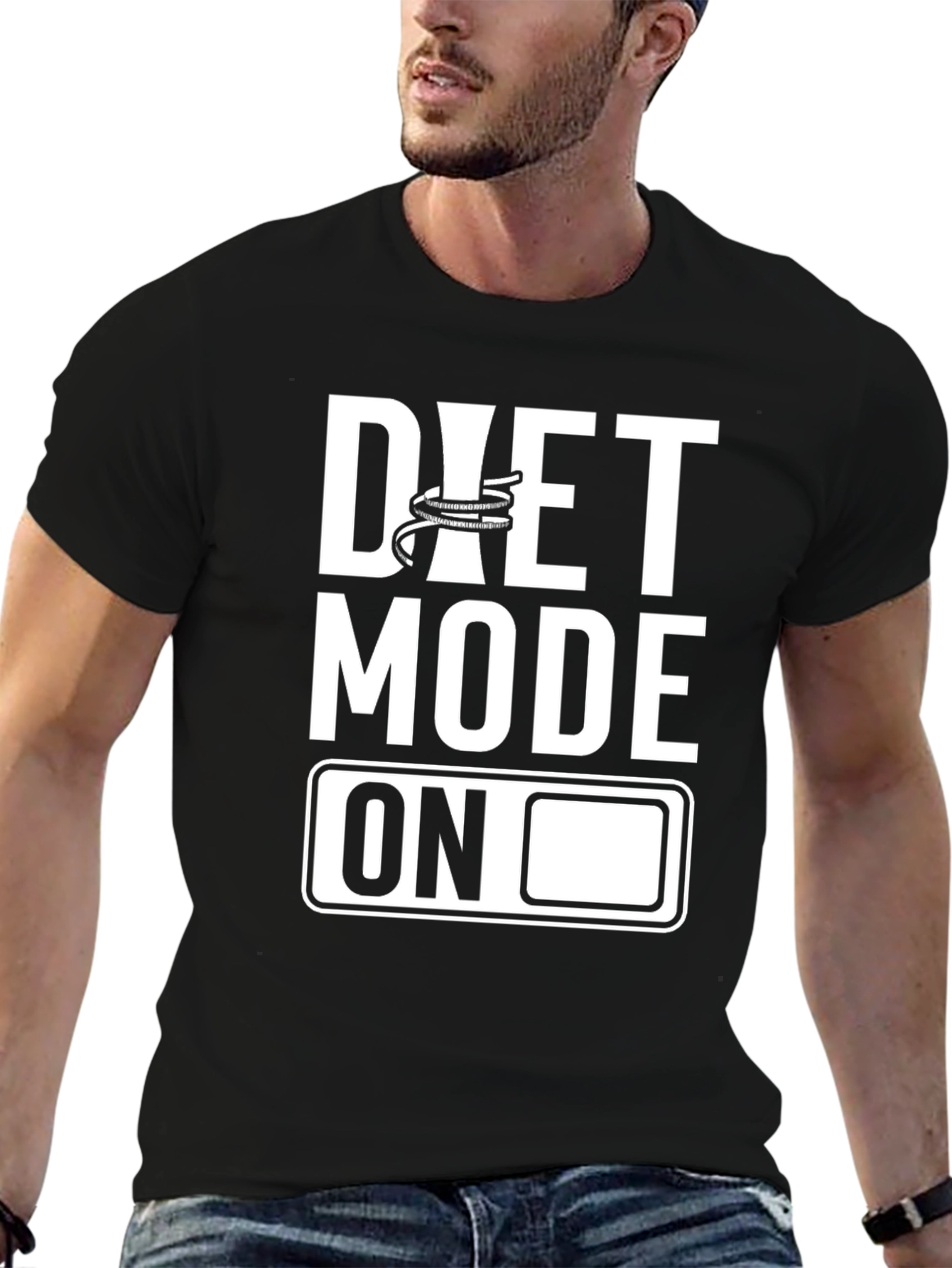 Black Diet Mode On Graphic Tee - Black Cotton T-Shirt view 6