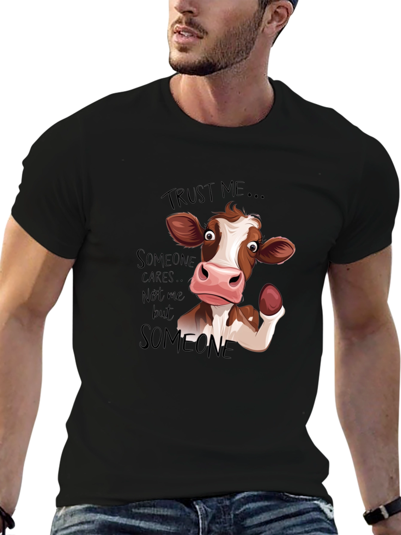 Black Trust Me, Someone Cares Cow Graphic Tee view 6
