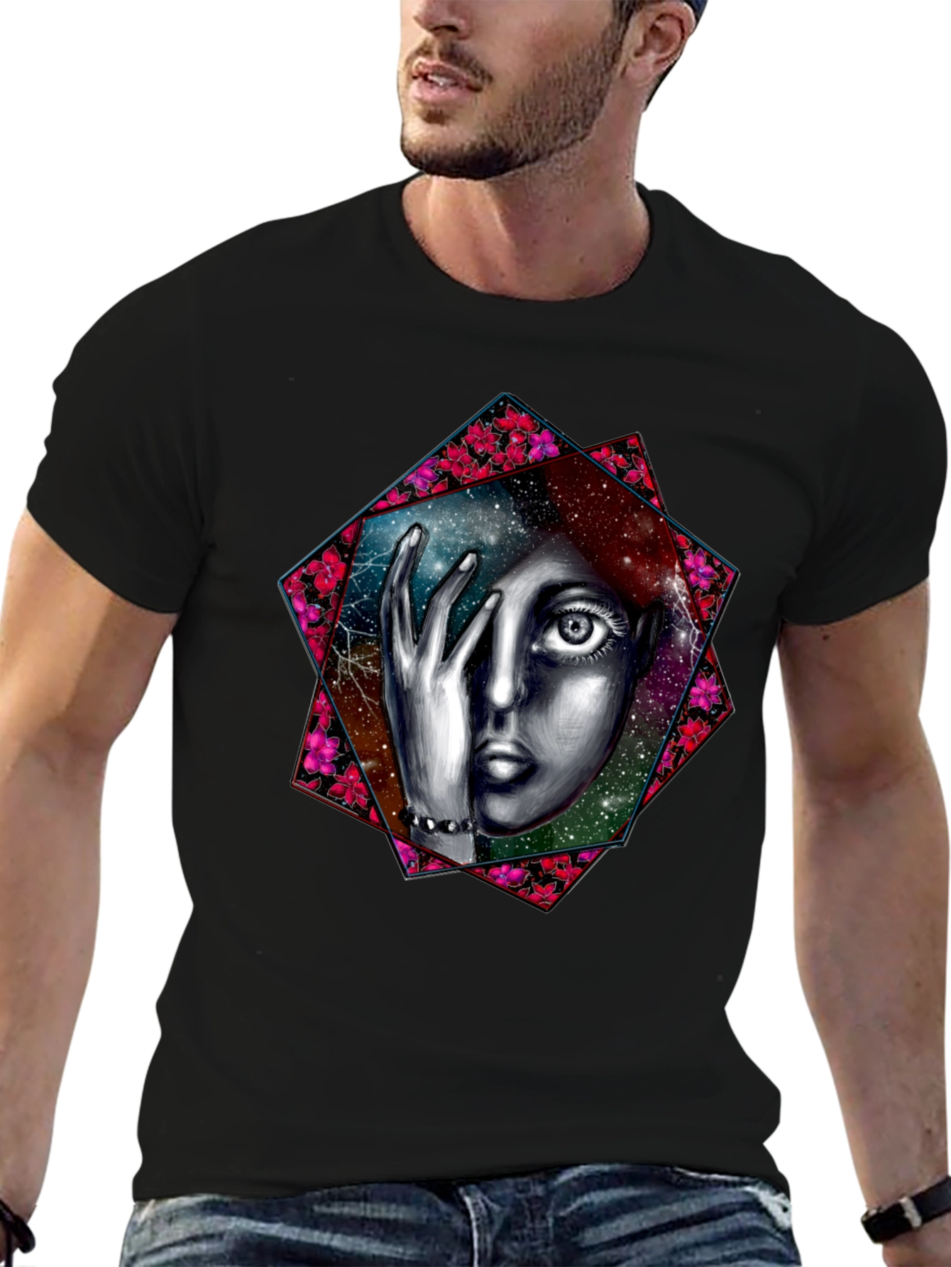 Black Cosmic Woman Graphic T-Shirt - Black view 6