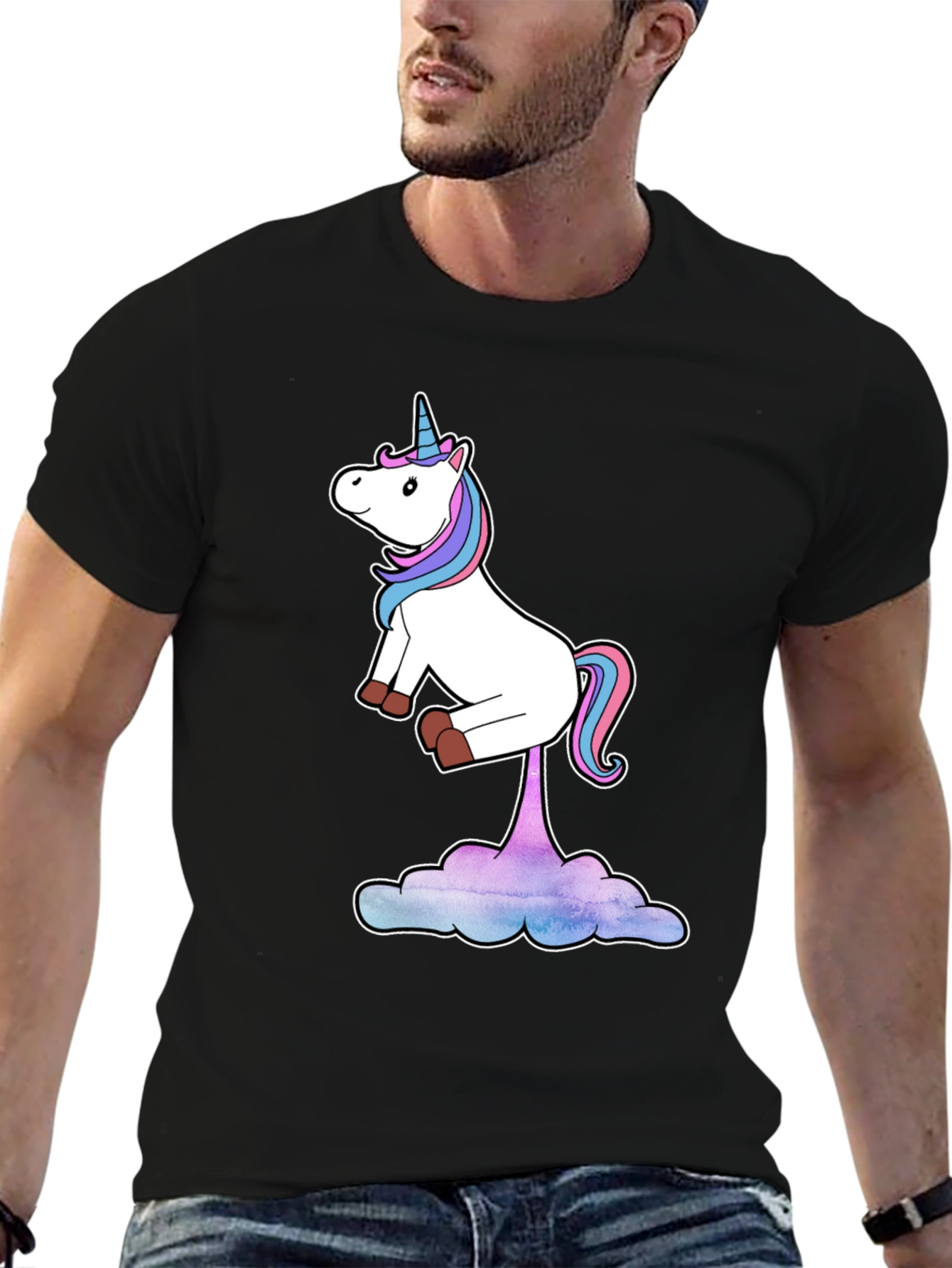 Black Unicorn Poop Cloud Men's Graphic T-Shirt view 6