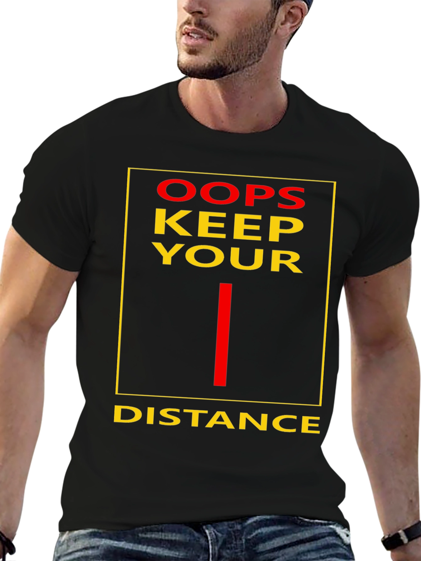 Black Oops Keep Your Distance Graphic Tee view 6