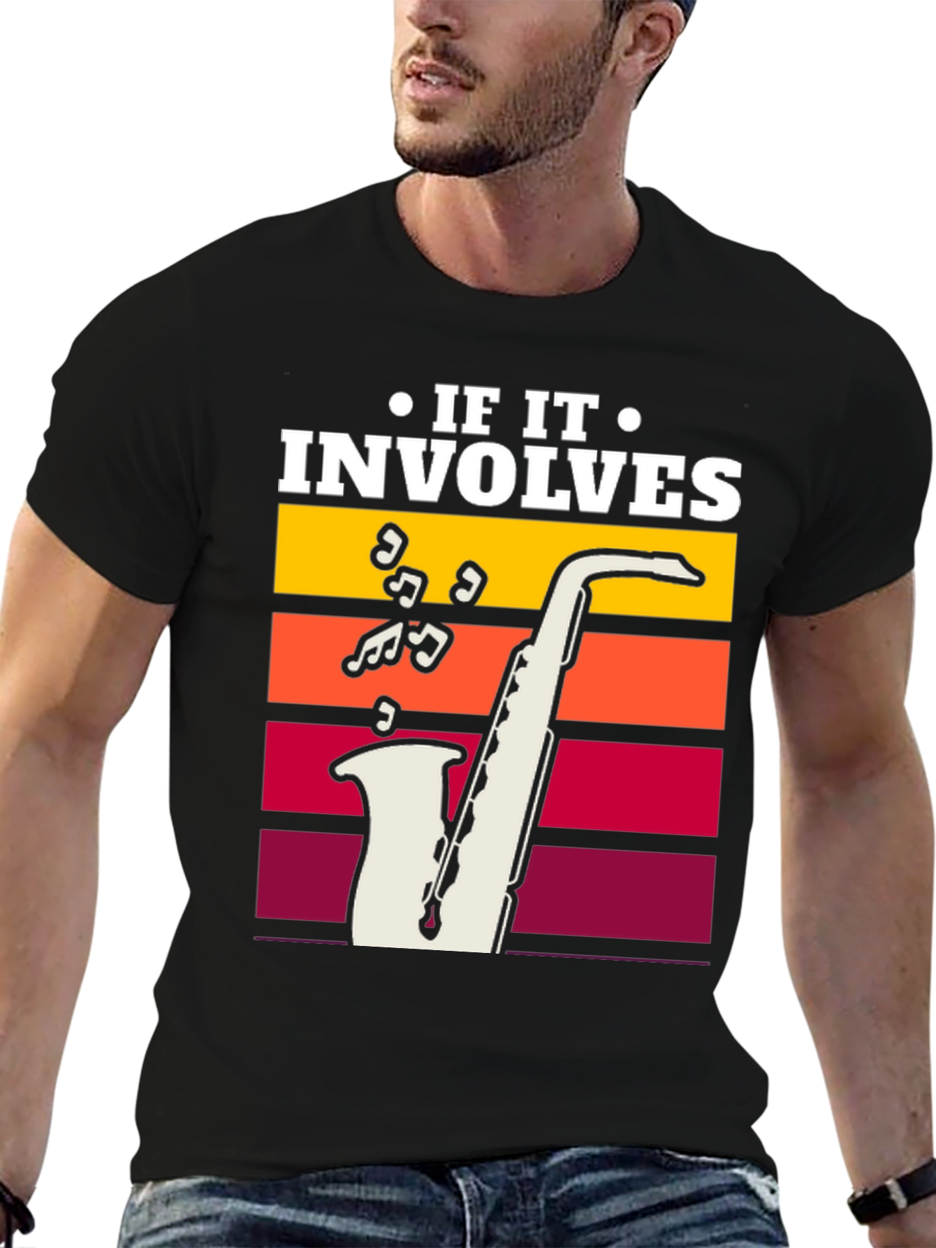 Black Saxophone Music Lover T-Shirt - If It Involves Sax view 6